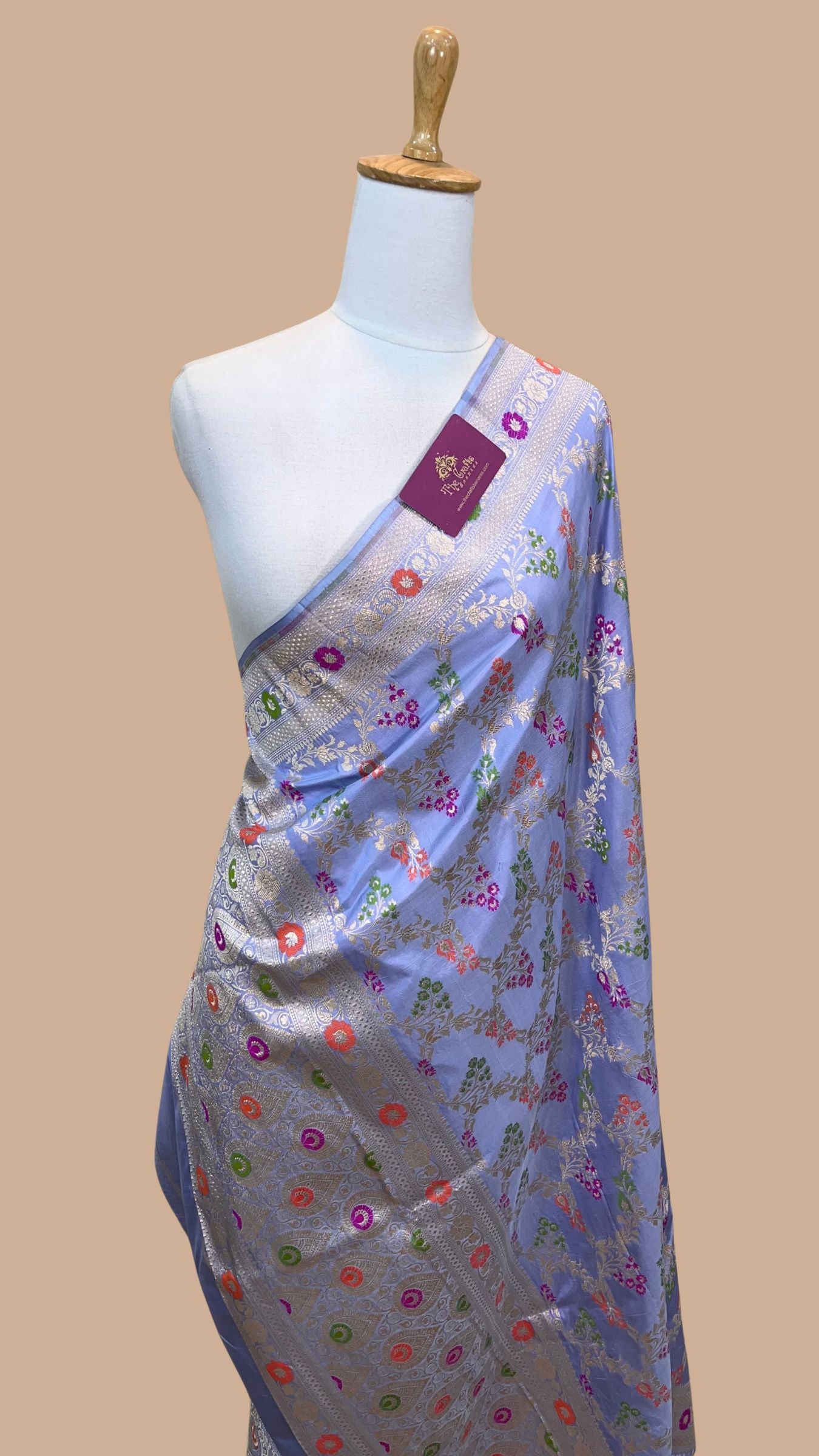 Pure Katan Silk Banarasi Handloom Dupatta - Jaal with  meenakari