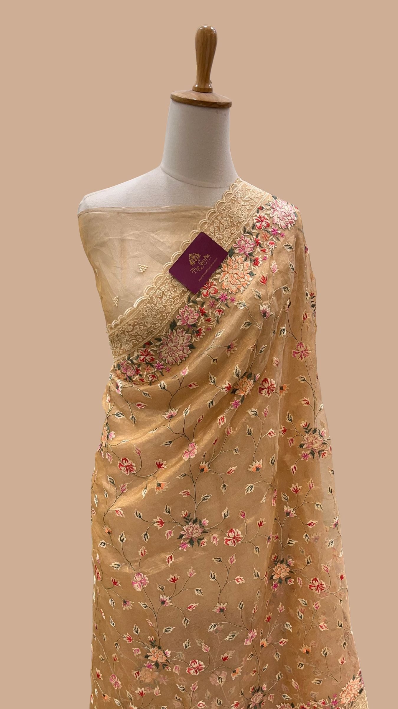 Pure Tissue Silk Banarasi Saree - Chikankari all over