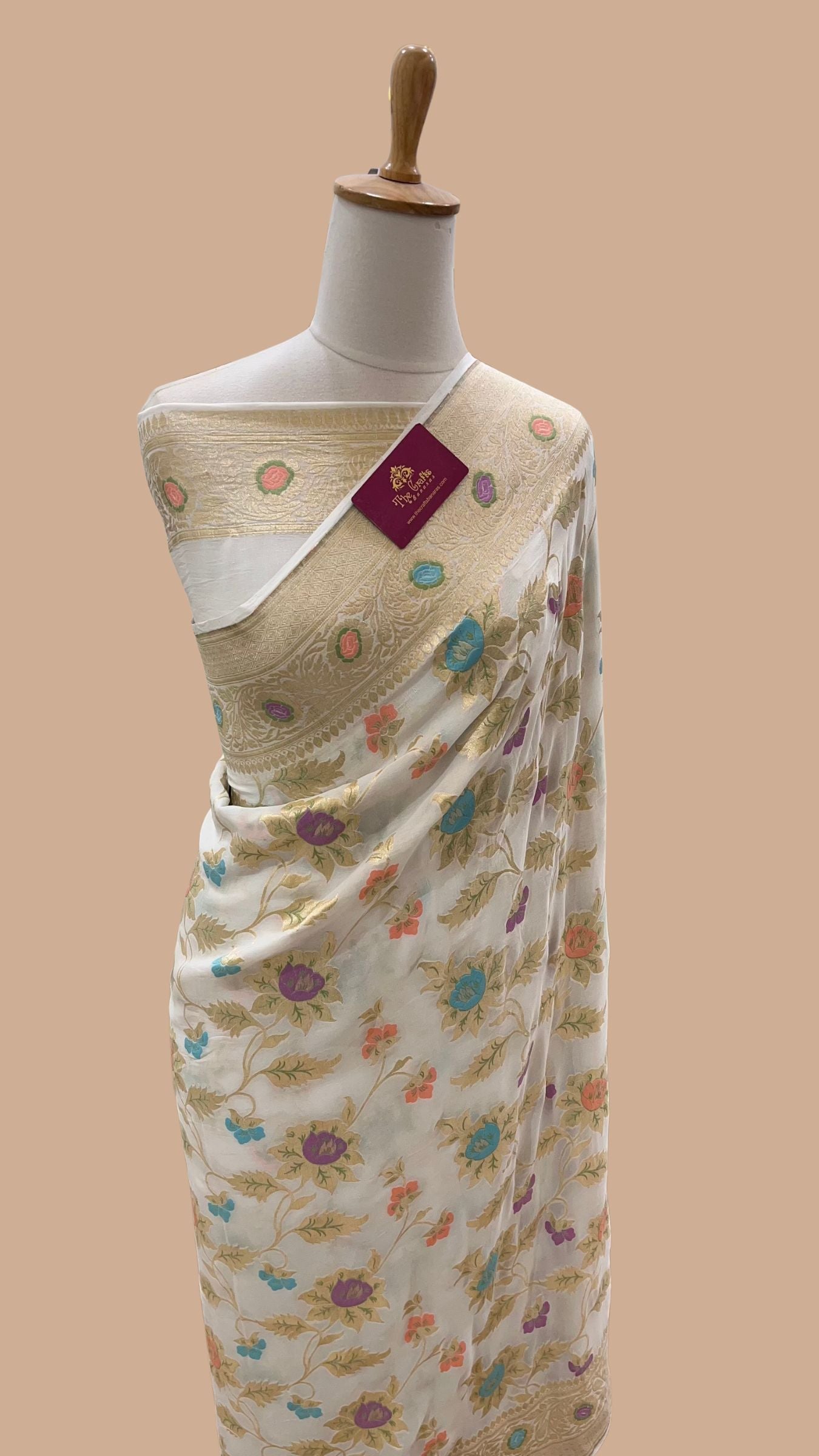 Khaddi Georgette Handloom Banarasi Saree - Jaal with Meenakari