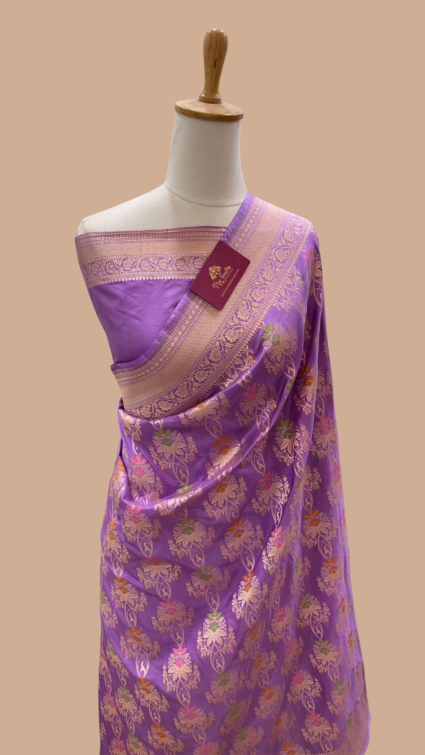 Pure Katan Silk Handloom Banarasi Saree - Jaal With Meenakari