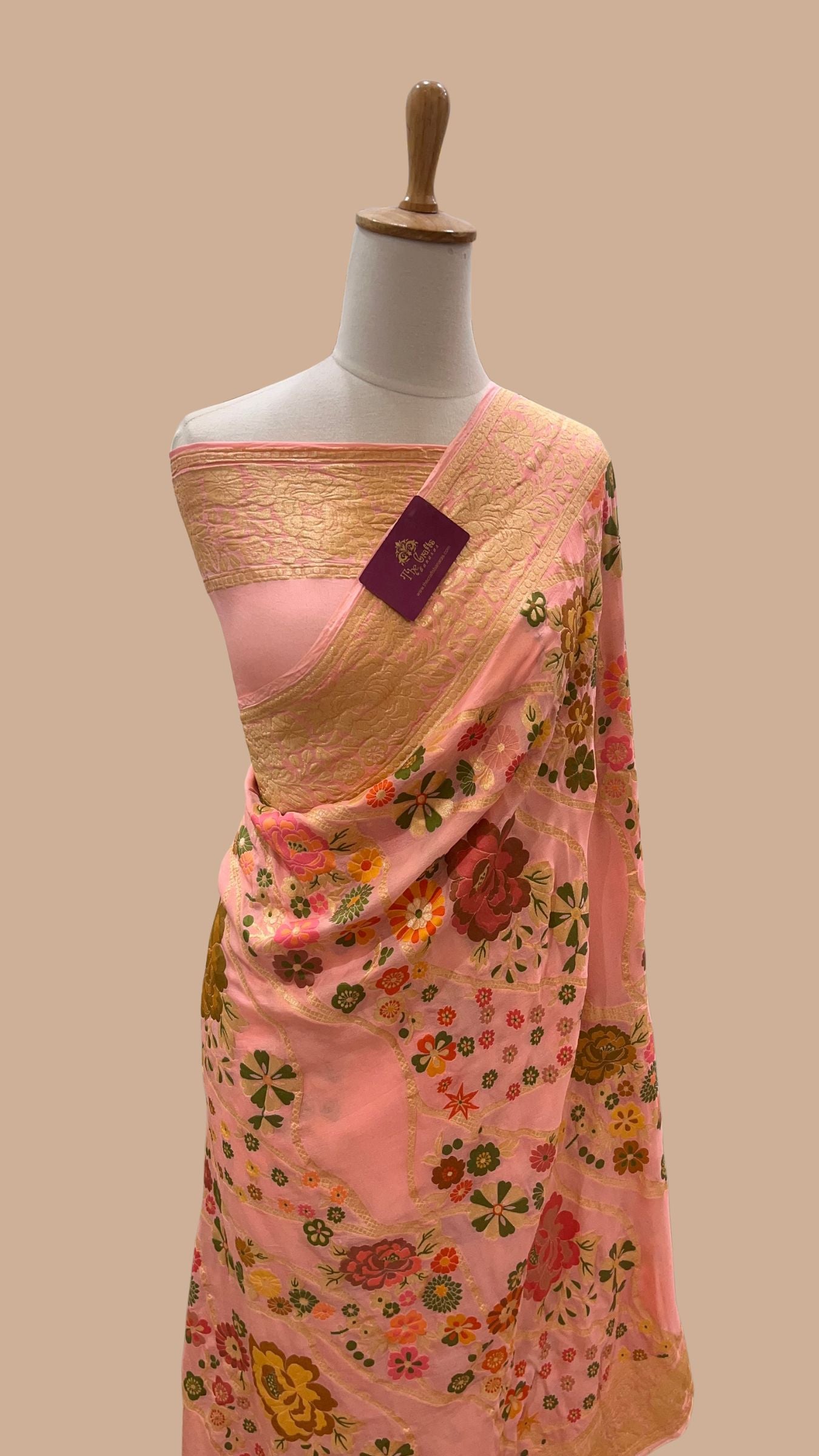 Tussar Georgette Handloom Banarasi Saree - Jaal with Tilfi Meenakari