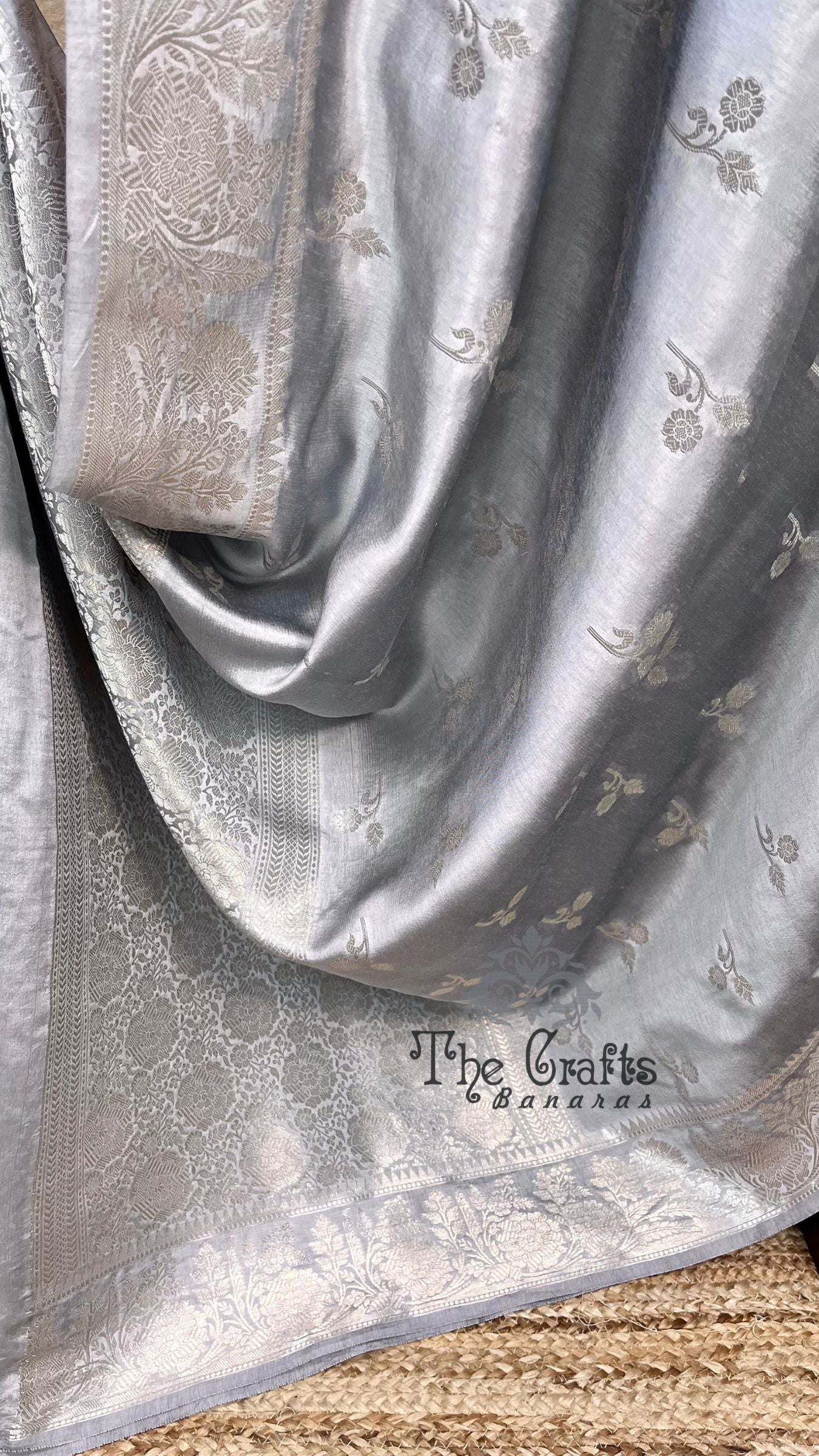Grey Pure Chiniya Silk Banarasi Saree