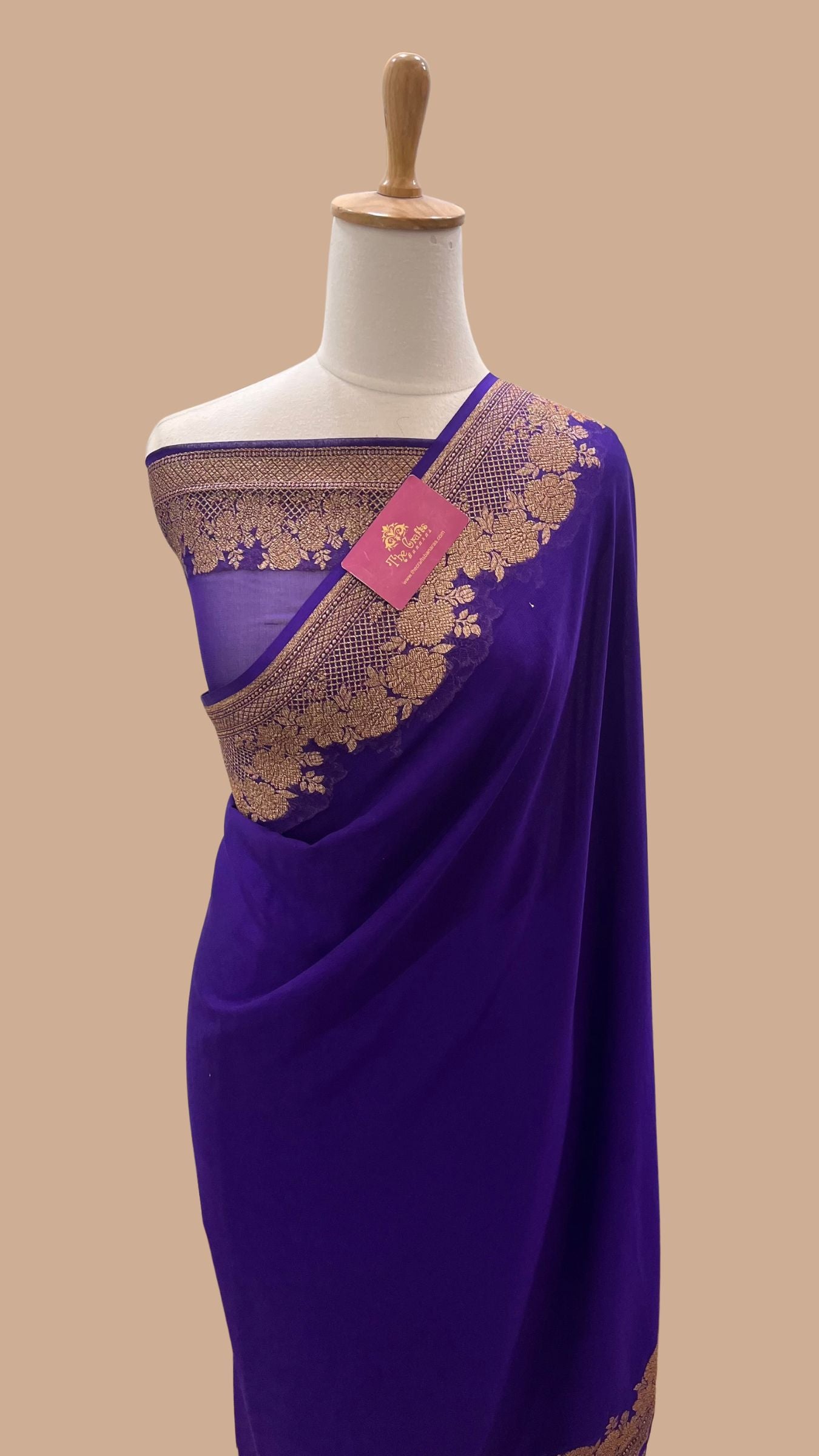 Khaddi Georgette Banarasi Saree - Antique Zari