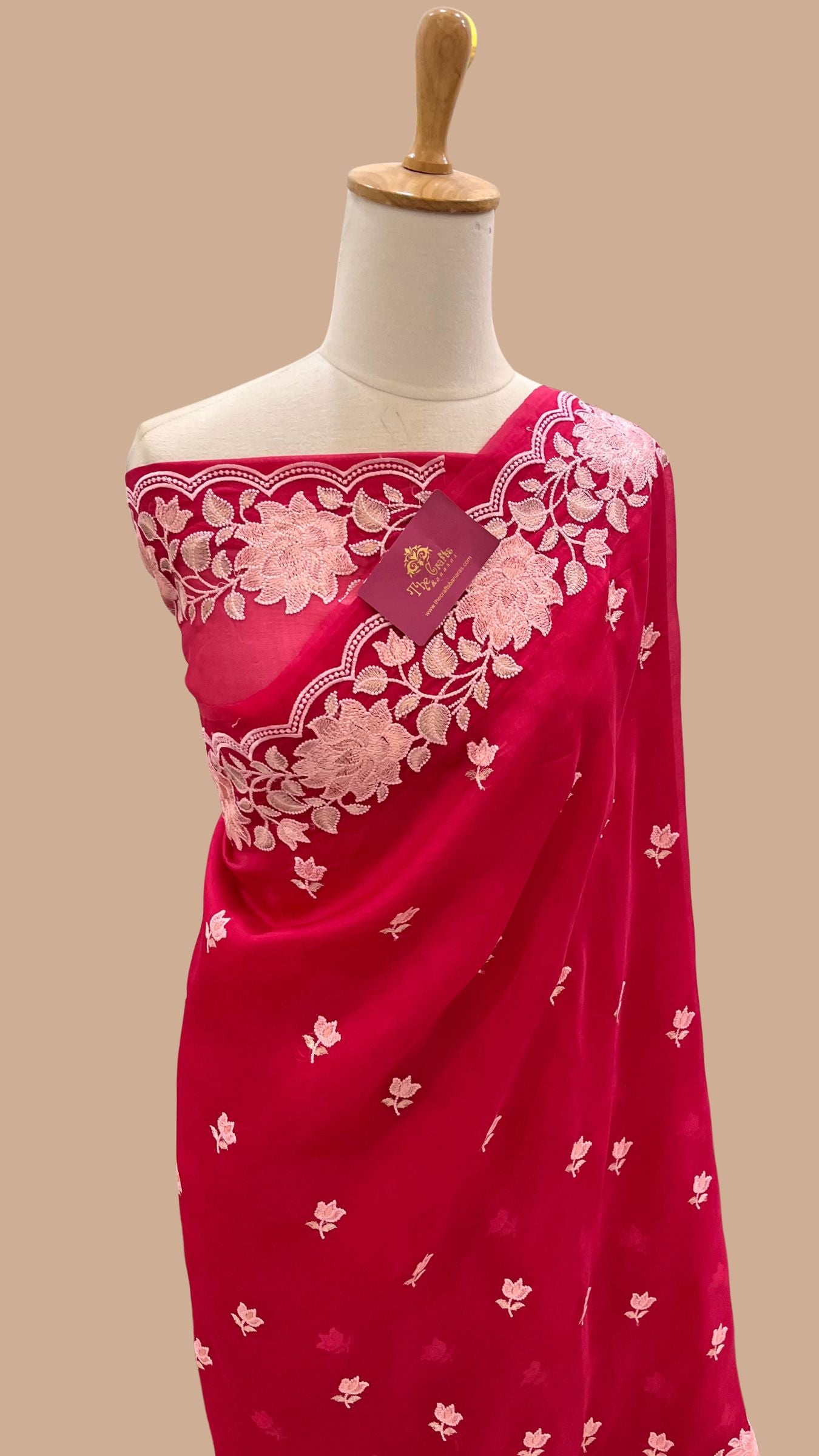 Pure Organza Silk Chikankari Handloom Banarasi Saree