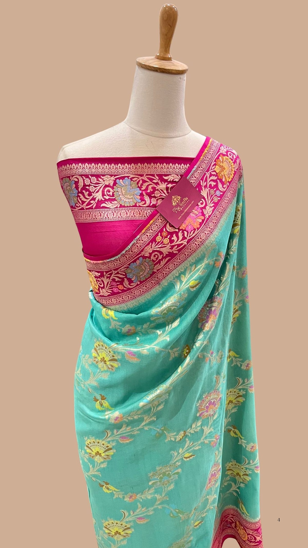 Tussar Georgette Handloom Banarasi Saree - Jaal with Meenakari