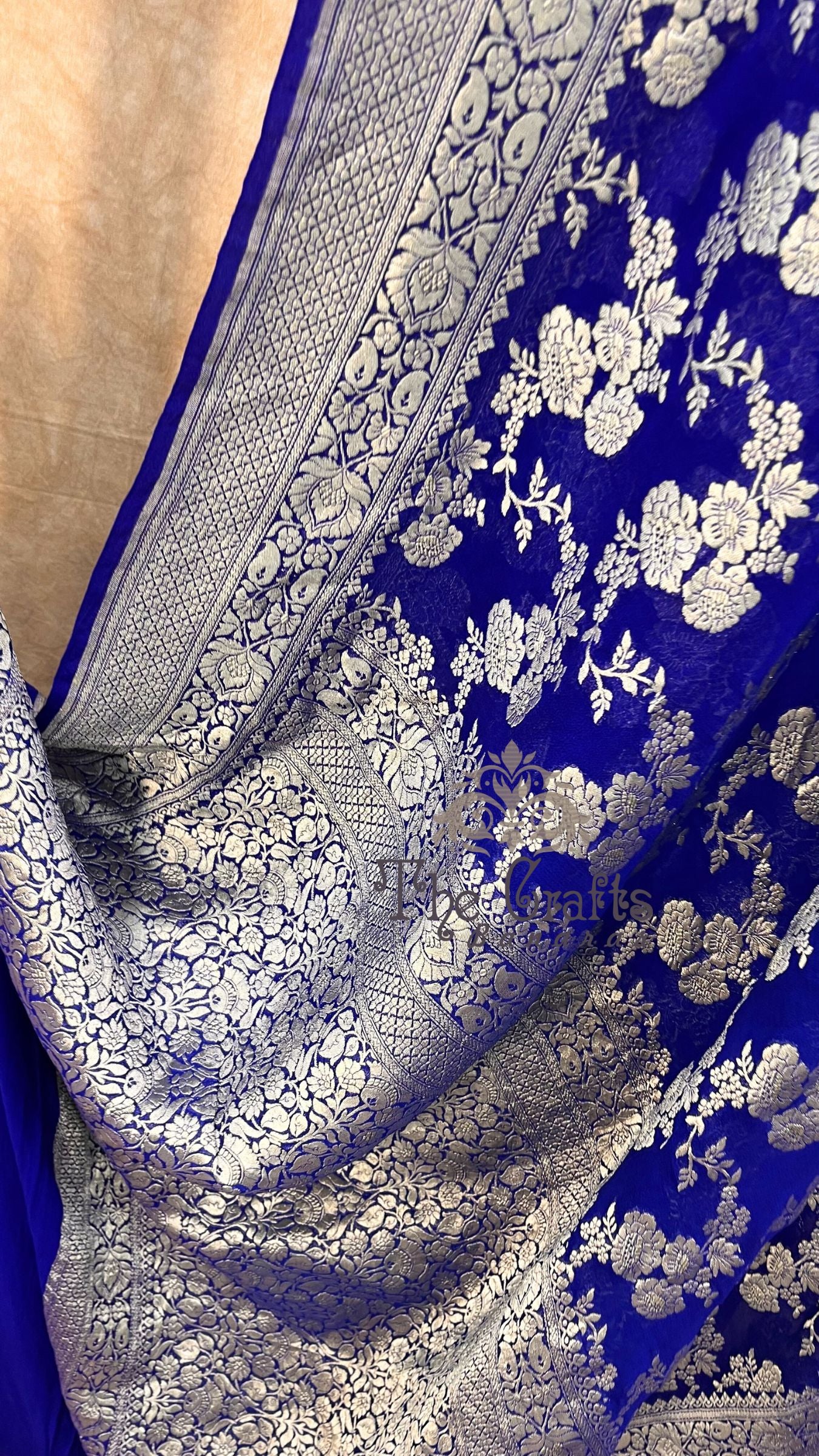 Khaddi Georgette Handloom Banarasi Saree - Water Zari