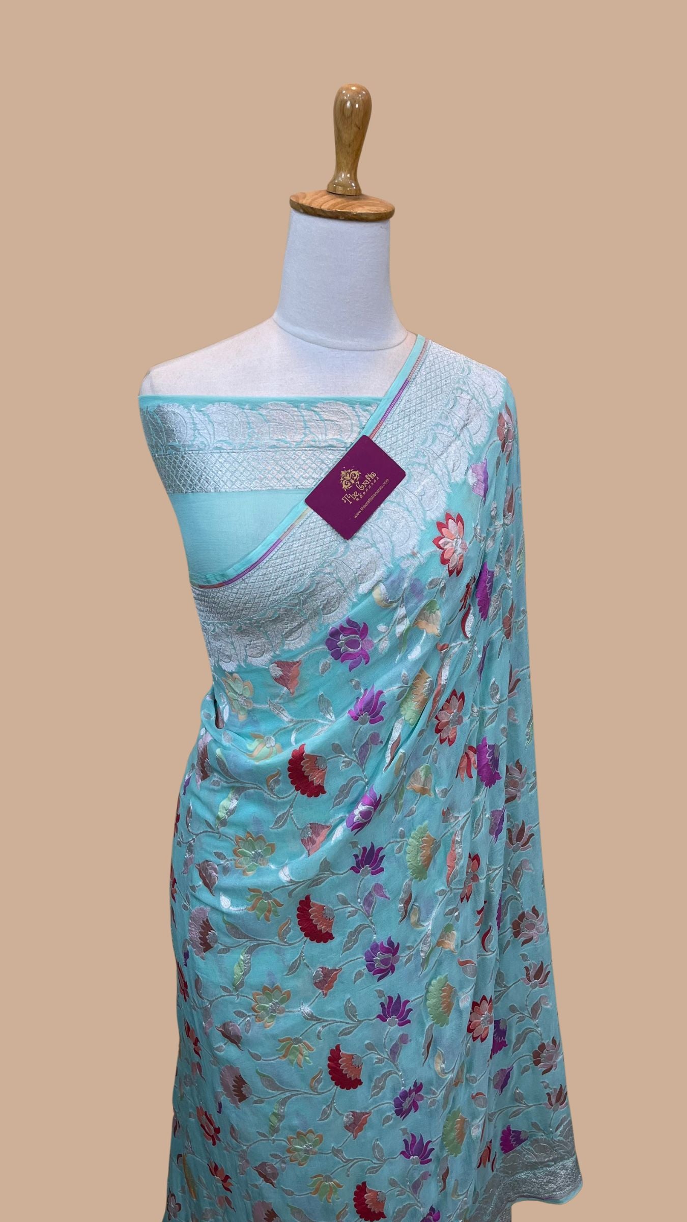 Khaddi Georgette Handloom Banarasi Saree - Jaal with Meenakari