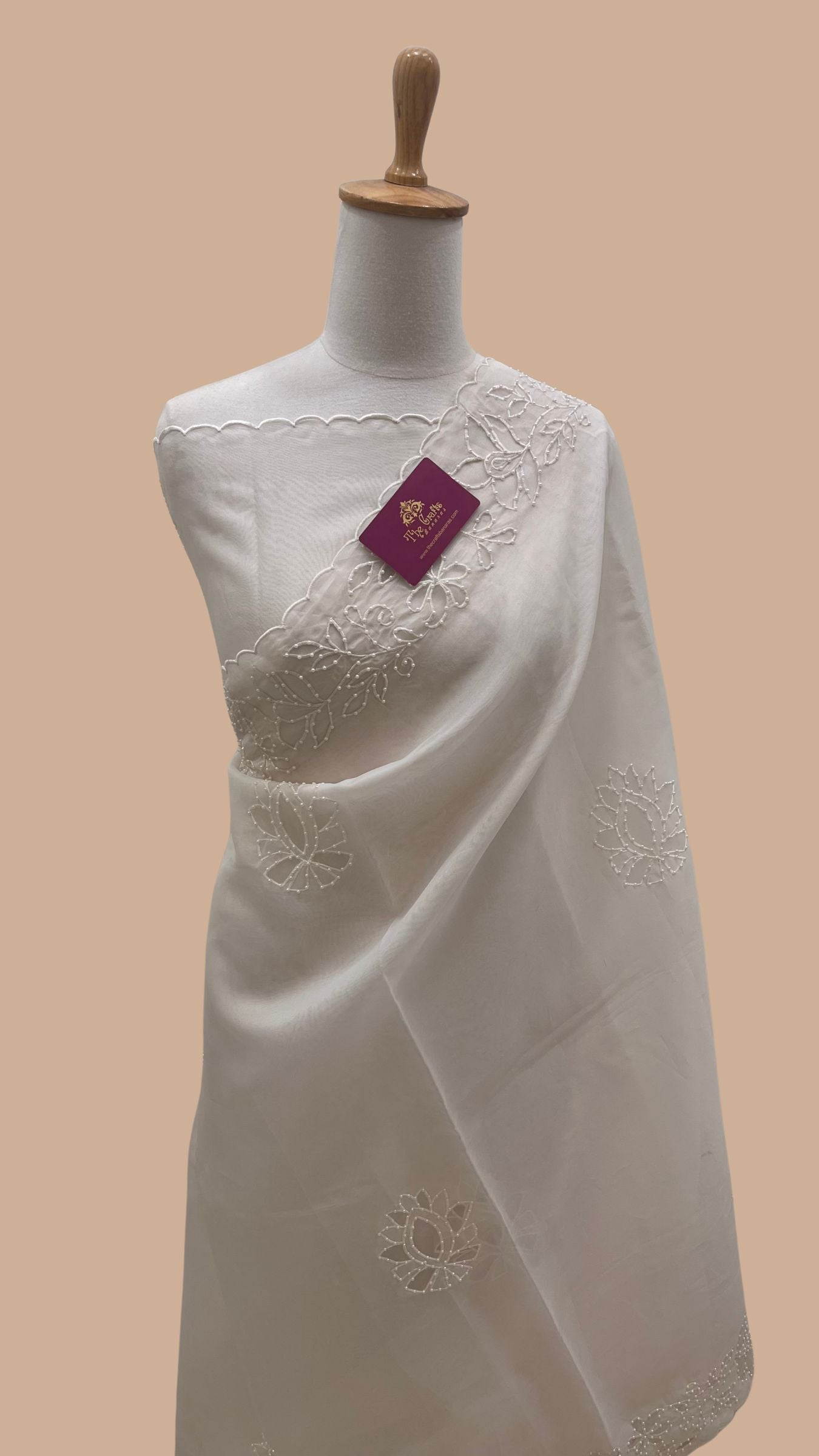 Pure Organza Silk Handloom Banarasi Saree - handwork motifs