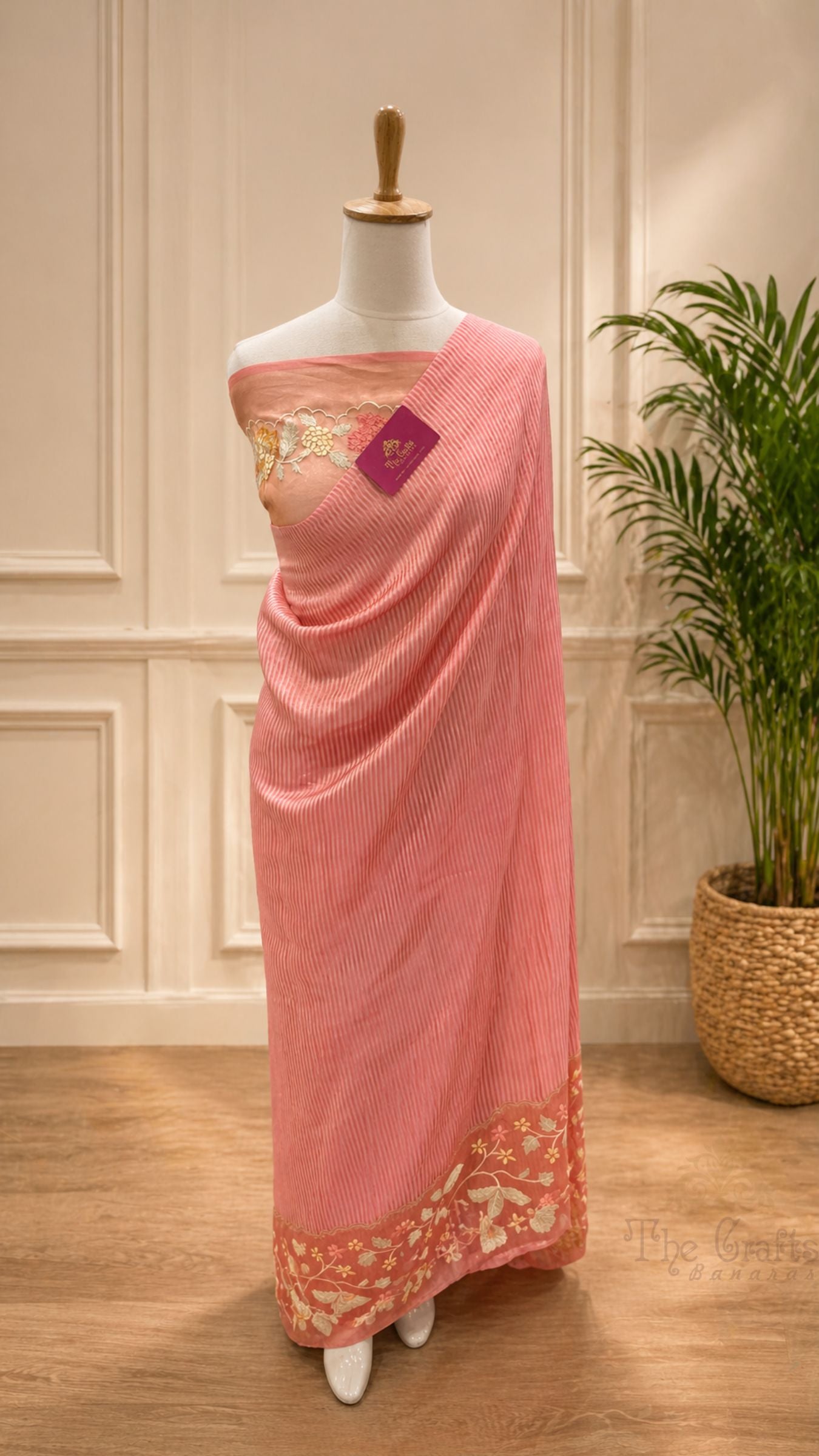 Pure Tissue Silk Banarasi Saree - with Chikankari Border