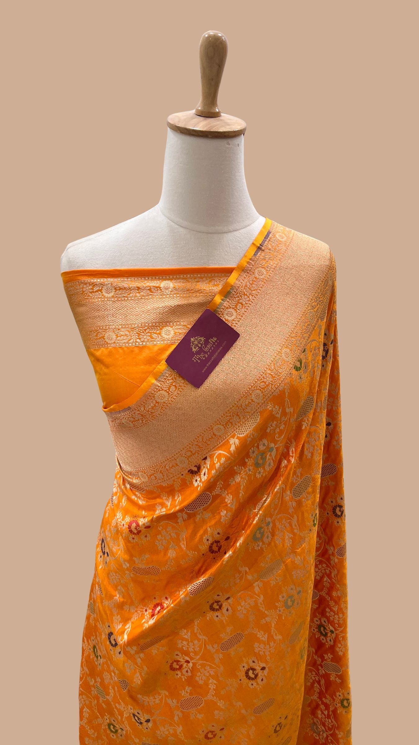 Pure Katan Silk Handloom Banarasi Saree - Jaal With Meenakari