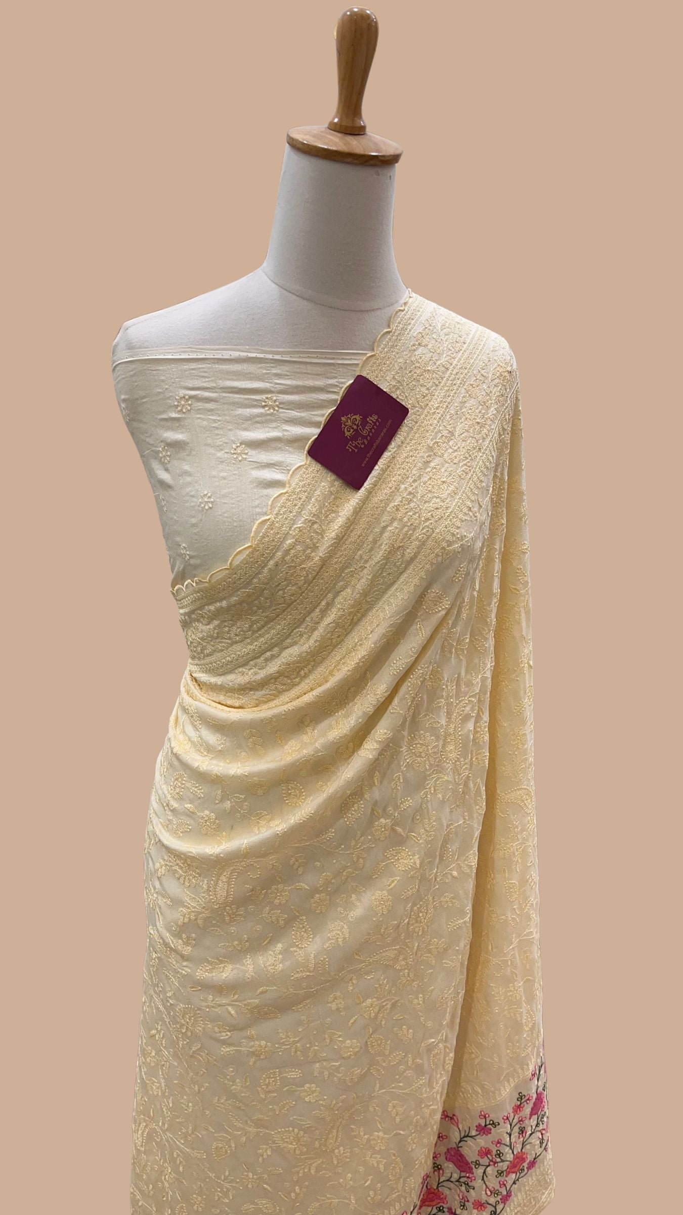 Pure Munga Silk Banarasi Saree - Chikankari all over