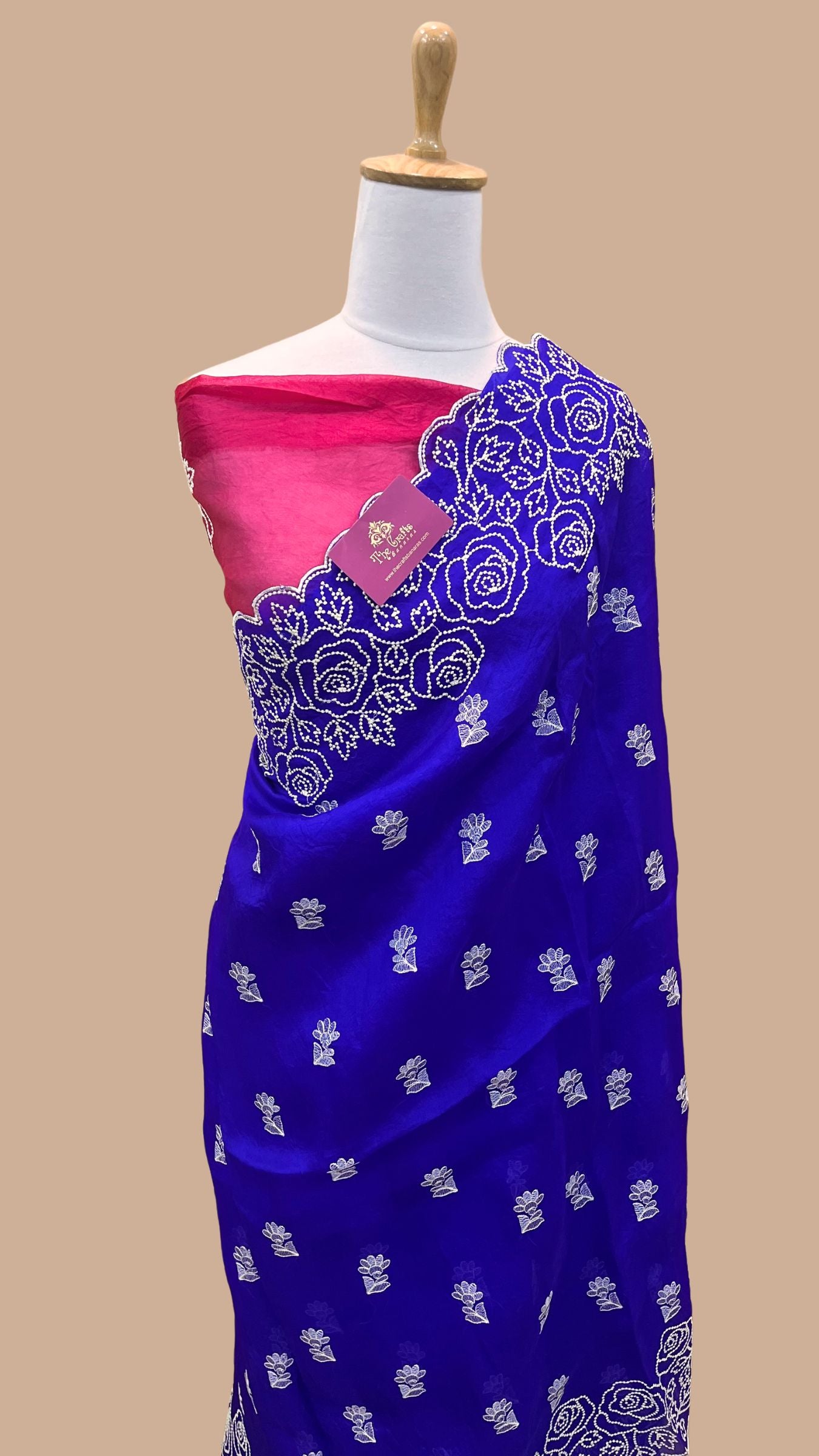 Pure Kora Organza Silk Banarasi Saree - Chikankari all over