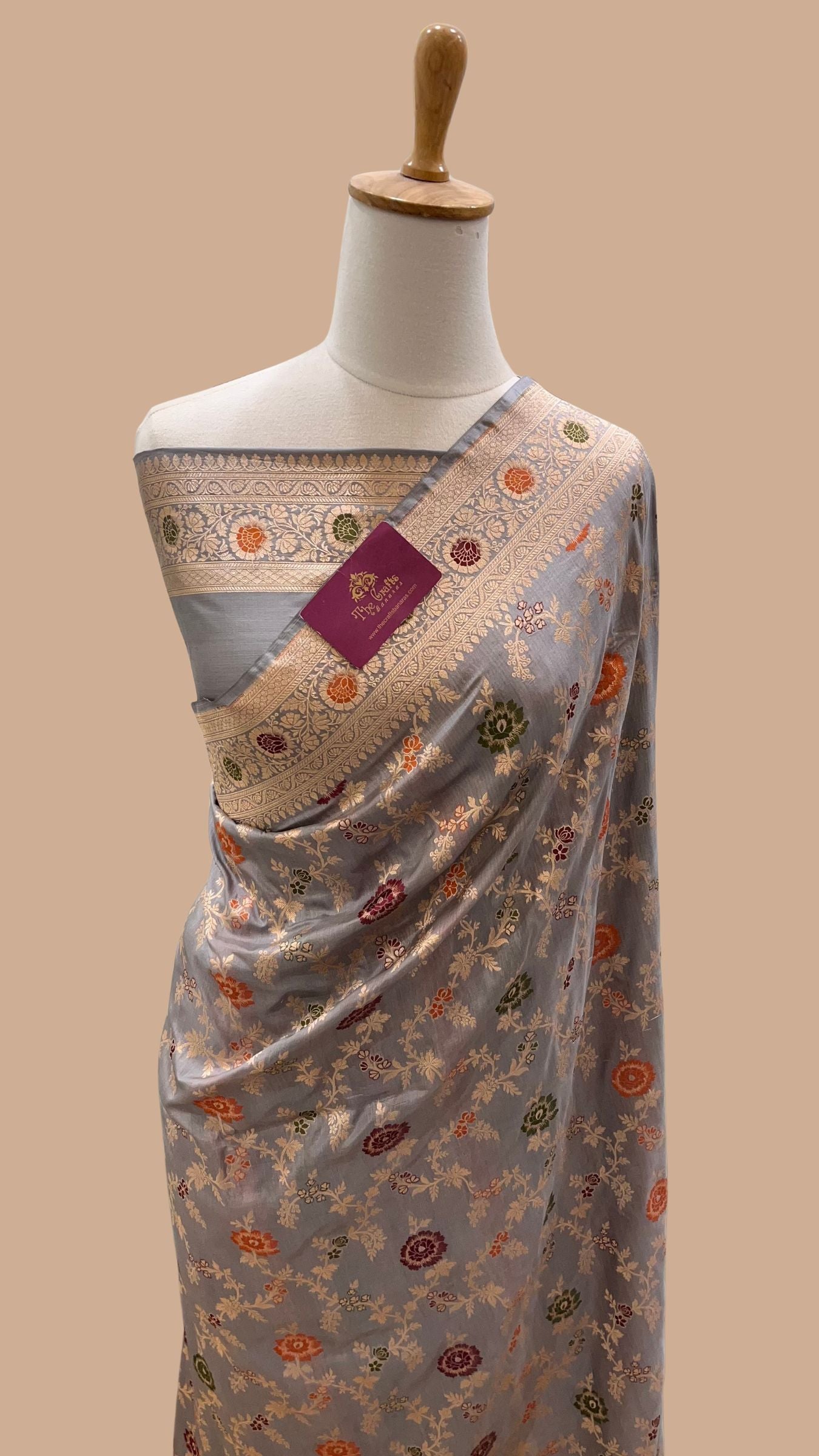 Pure Katan Silk Handloom Banarasi Saree - Jaal With Meenakari