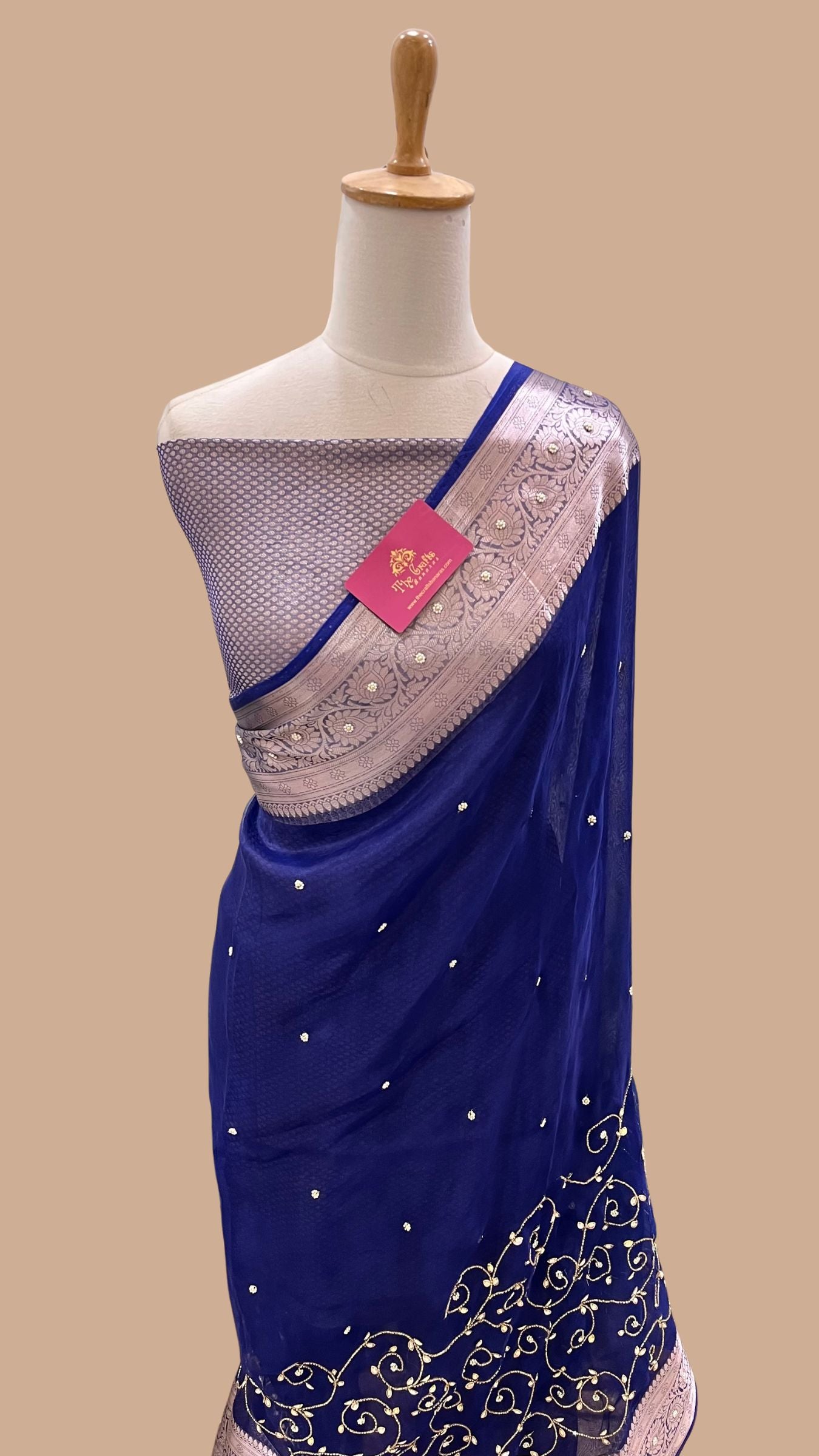 Pure Tissue Silk Banarasi Saree - with Cut Dana & Motifs Handwork