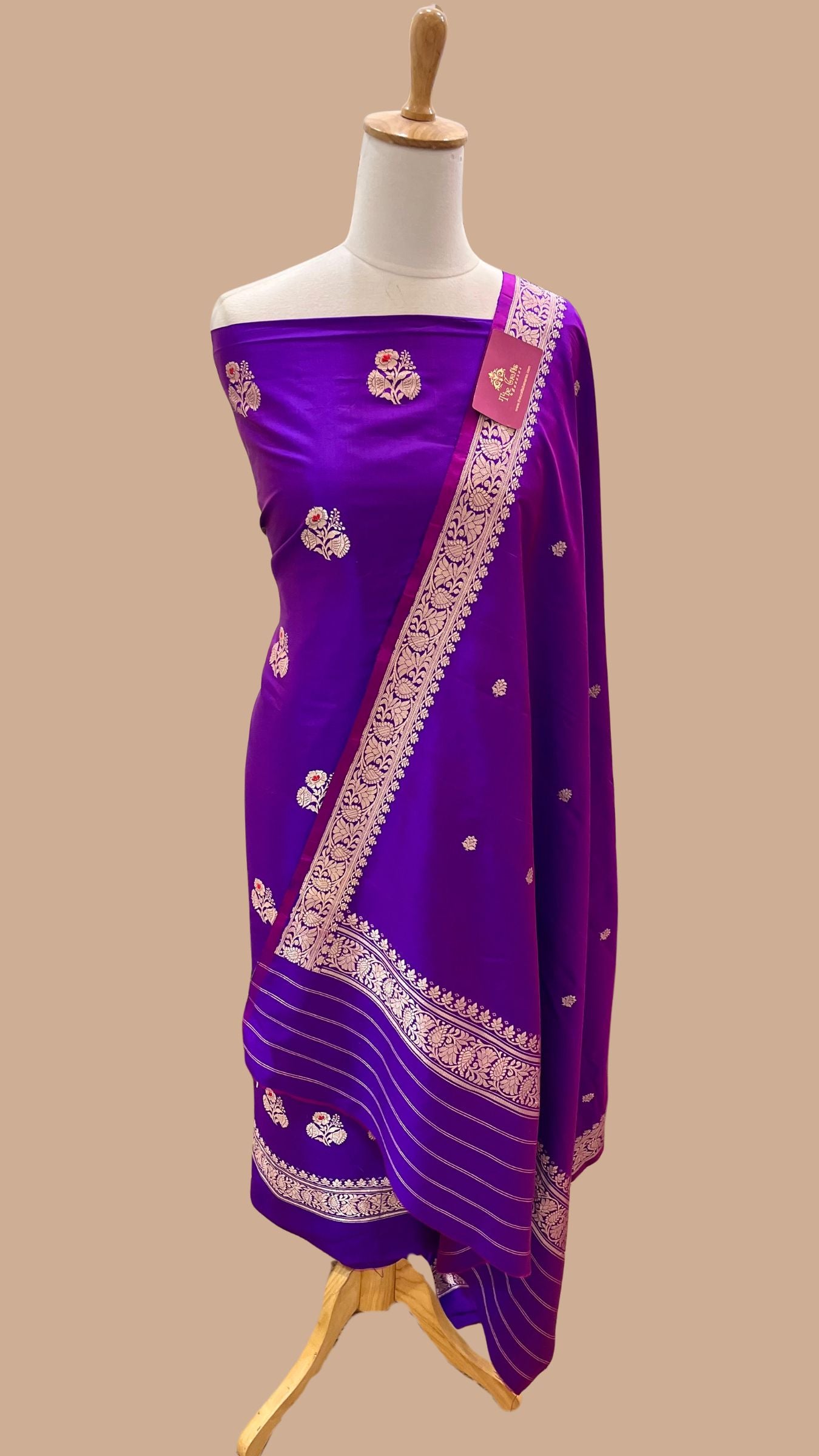 Pure Katan Silk Handloom Banarasi Dress Material - with kadhua motis