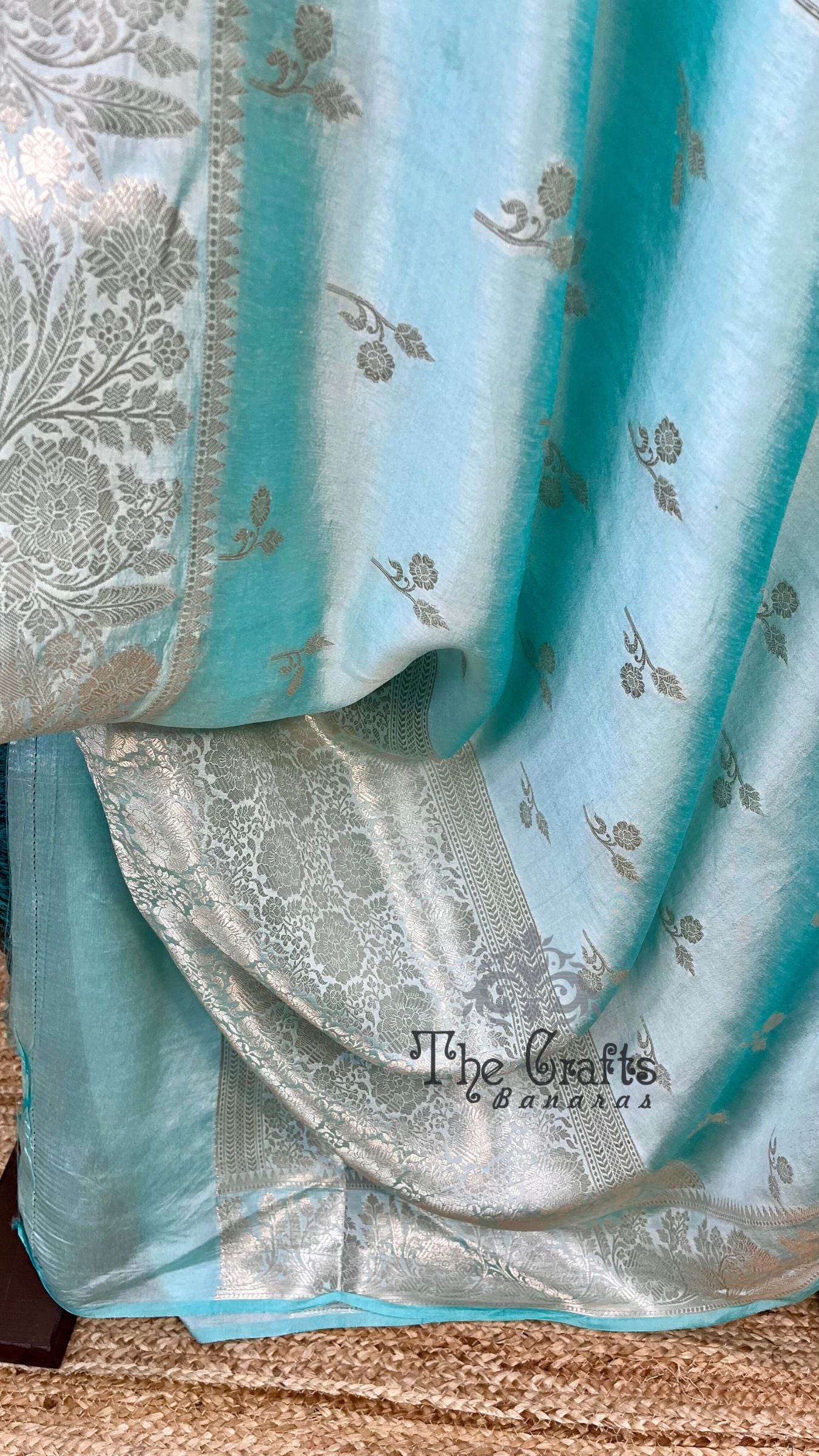 Sky Blue Pure Chiniya Silk Banarasi Saree