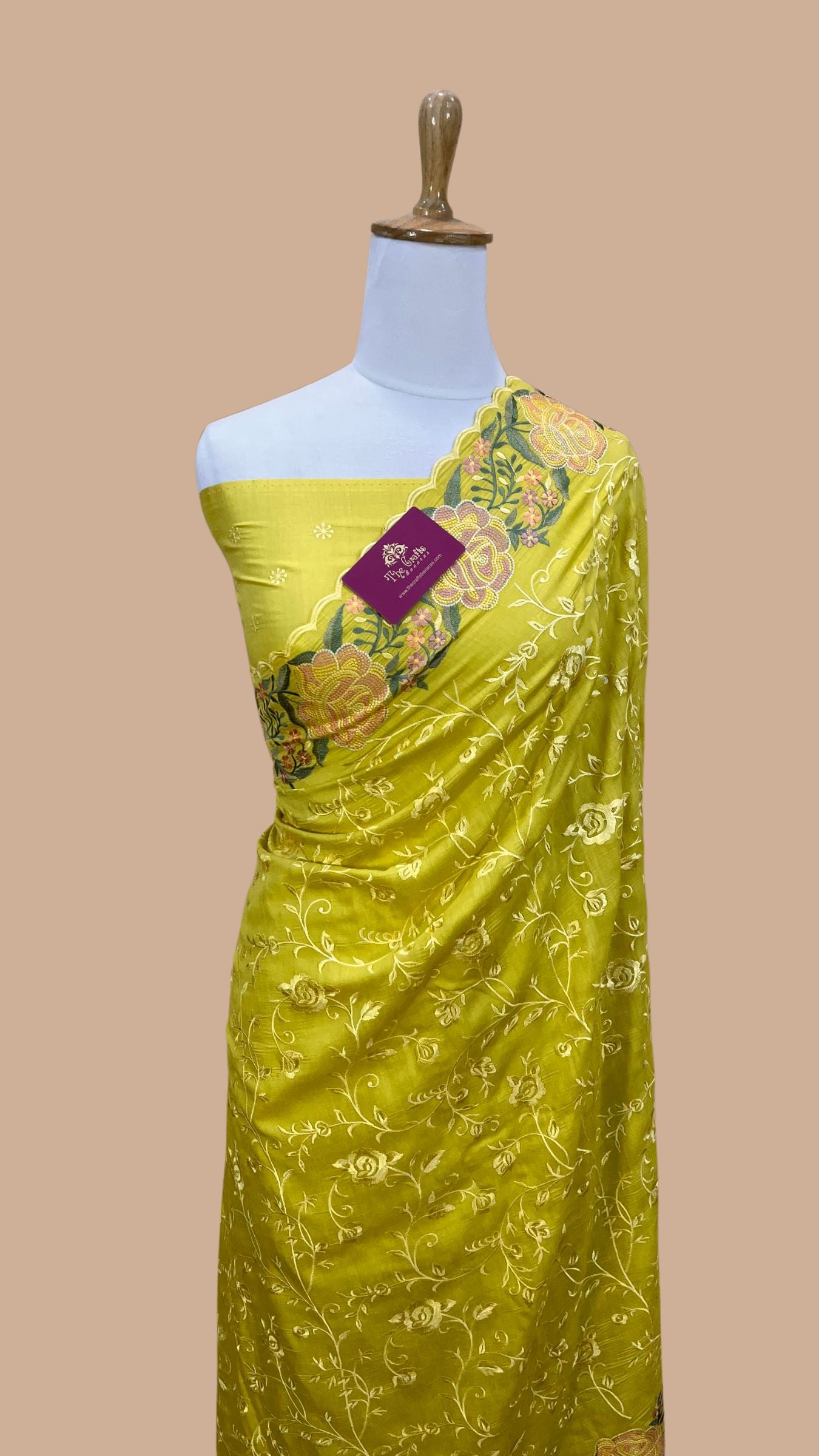 Pure Munga Silk Banarasi Saree - Chikankari all over