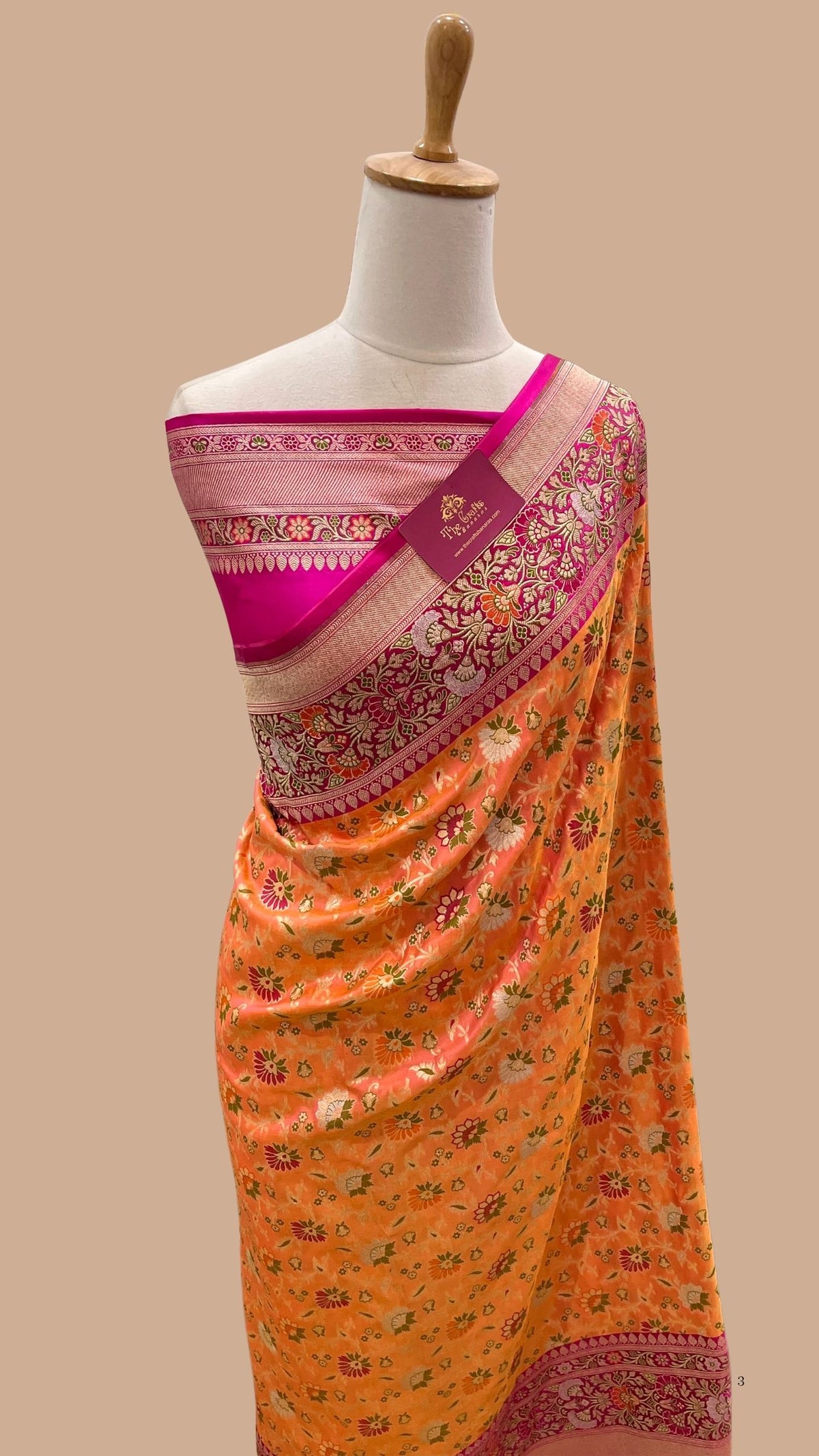 Pure Katan Silk Handloom Banarasi Saree - Jall Work With Meenakari Tilfi