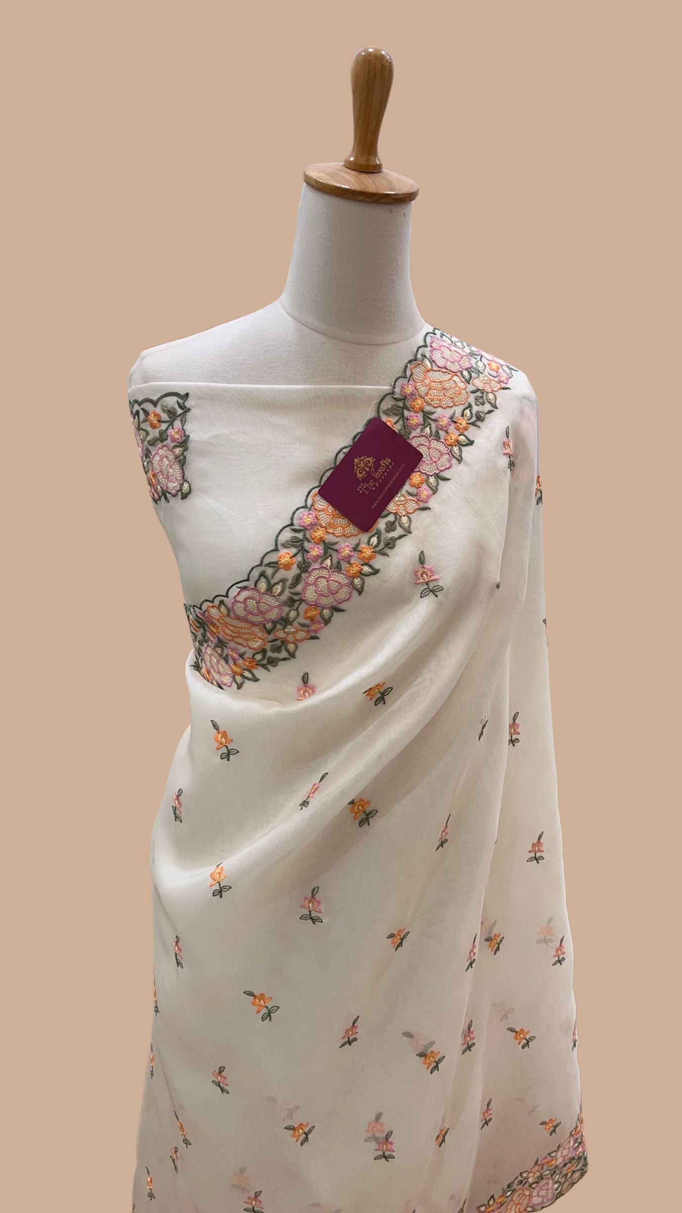 Pure Organza Silk Chikankari Handloom Banarasi Saree