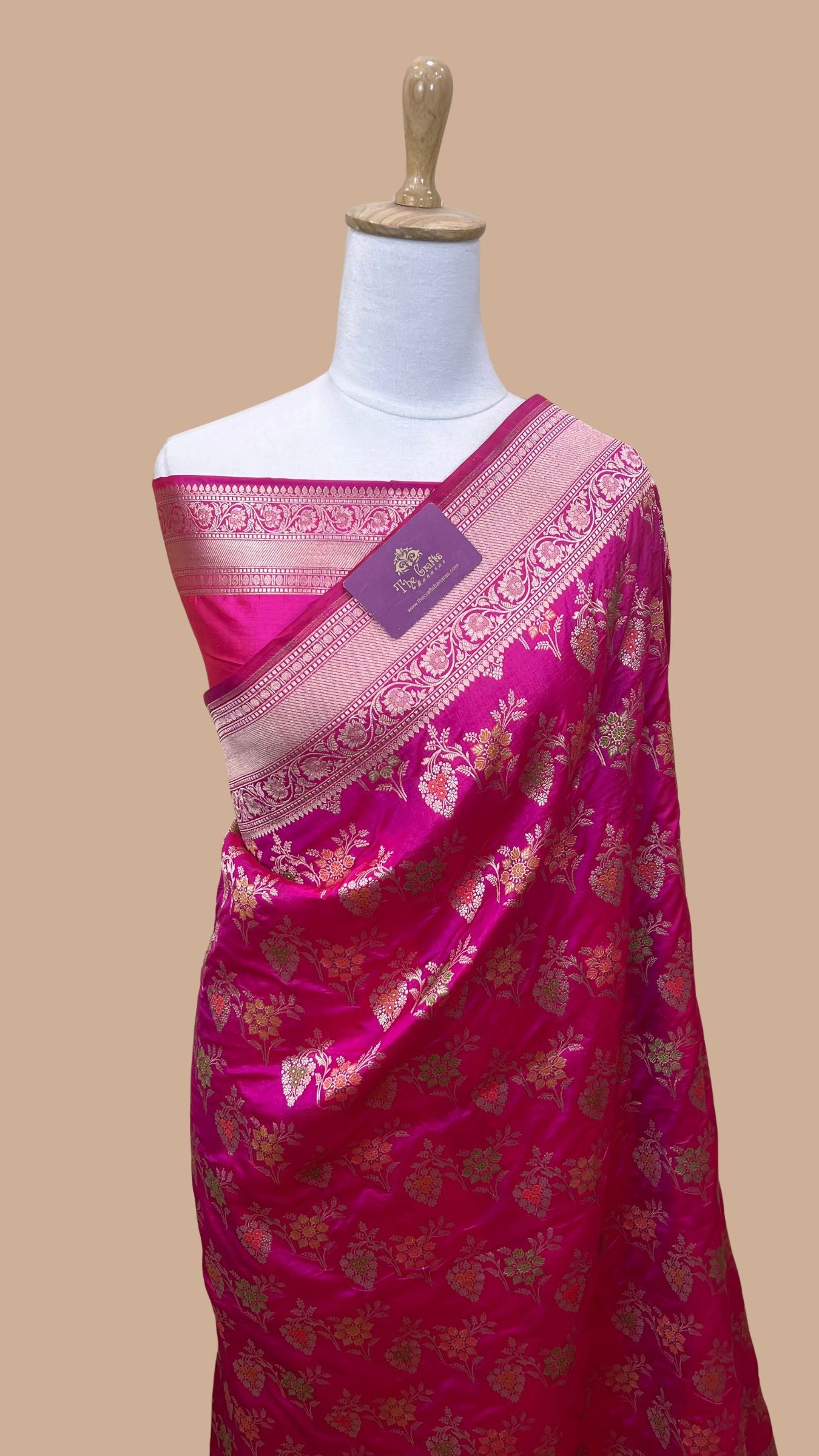 Pure Katan Silk Handloom Banarasi Saree - Jaal With Meenakari