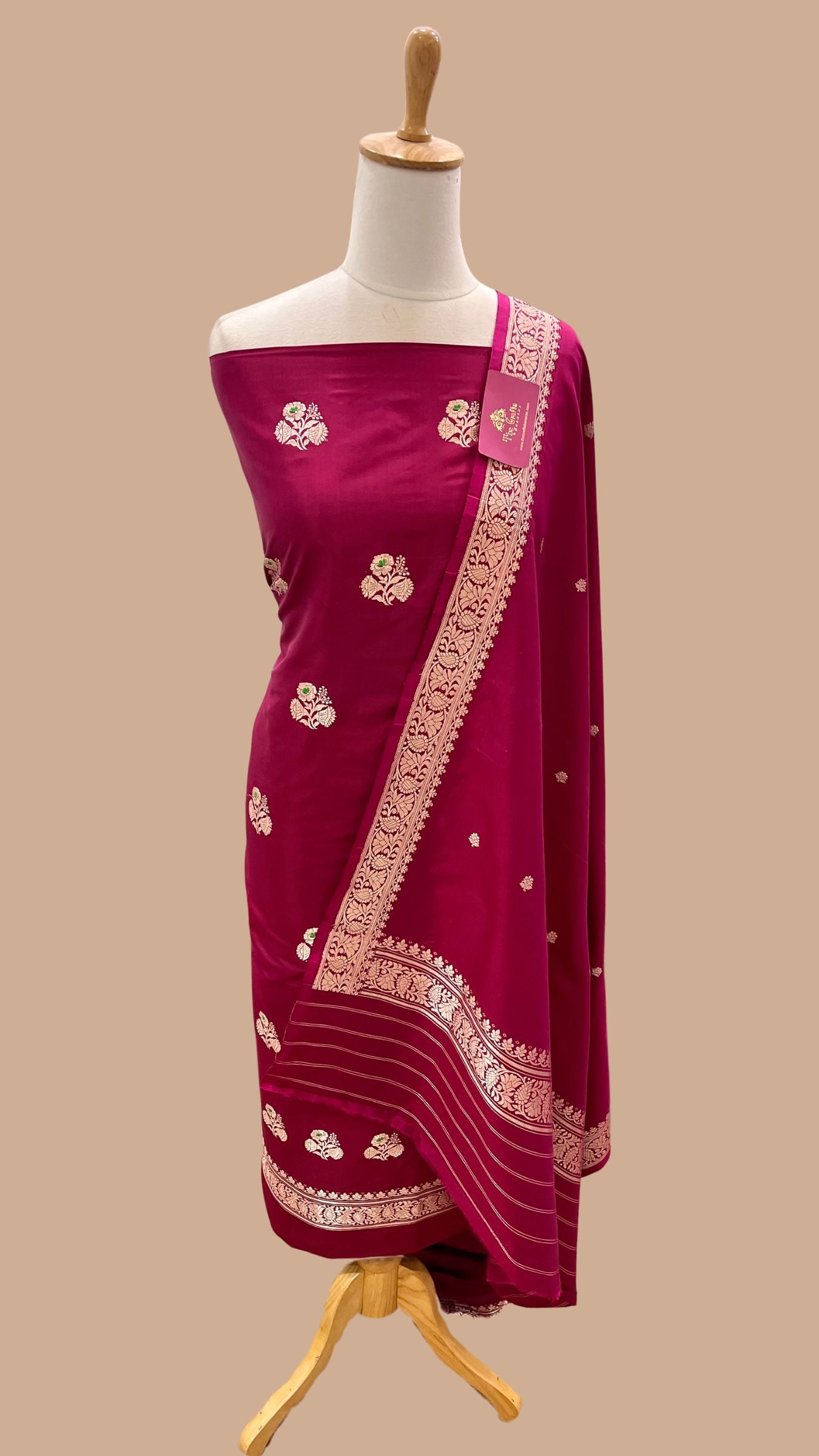 Pure Katan Silk Handloom Banarasi Dress Material - with kadhua motis