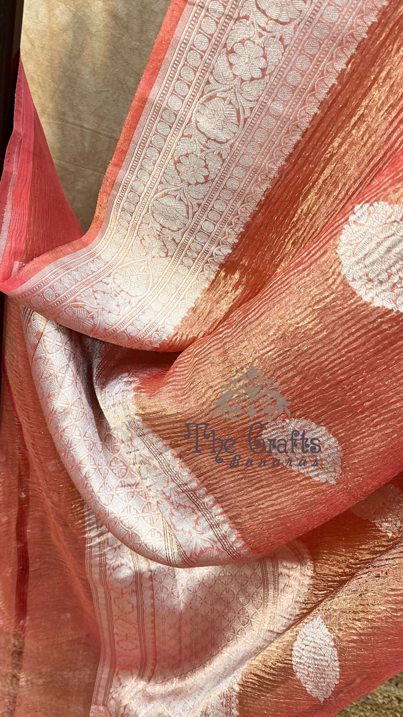 Pure Crush Tissue Silk Handloom  Banarasi Saree