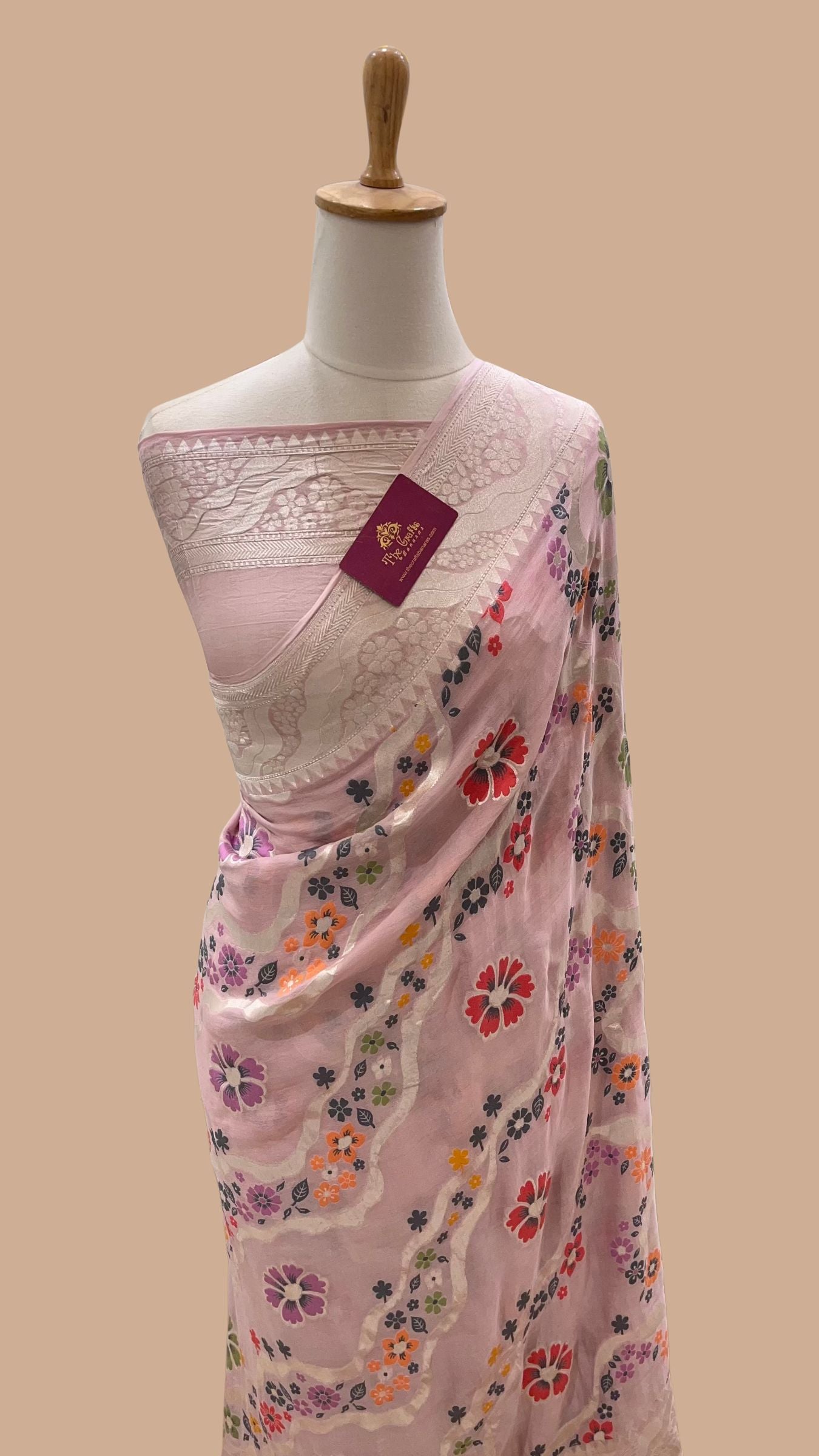 Khaddi Georgette Handloom Banarasi Saree - Jaal with Meenakari