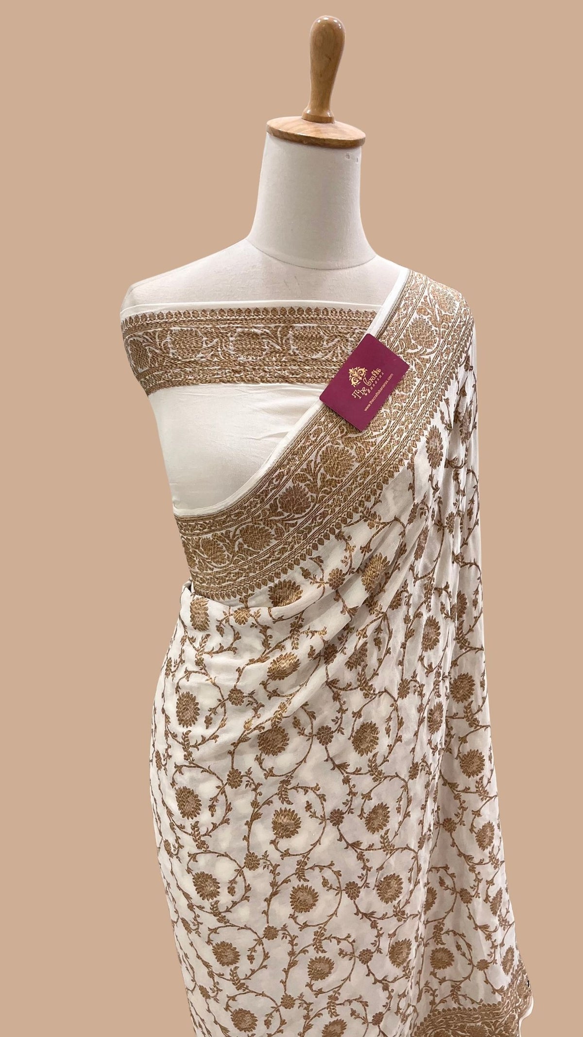Khaddi Georgette Banarasi Saree - Antique Zari
