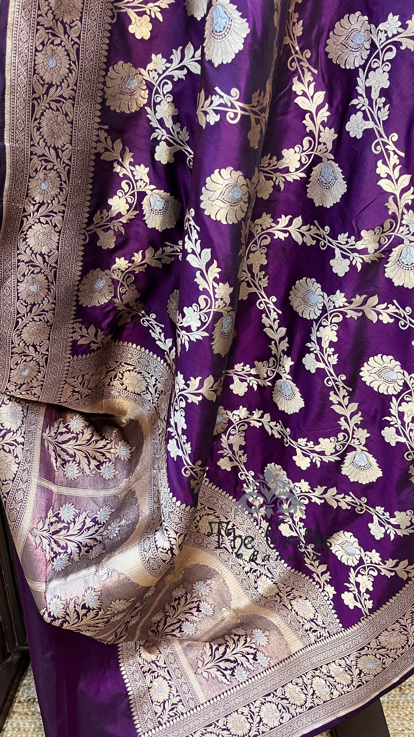Pure Katan Silk Handloom Banarasi Saree - All over Sona Roopa Jaal work