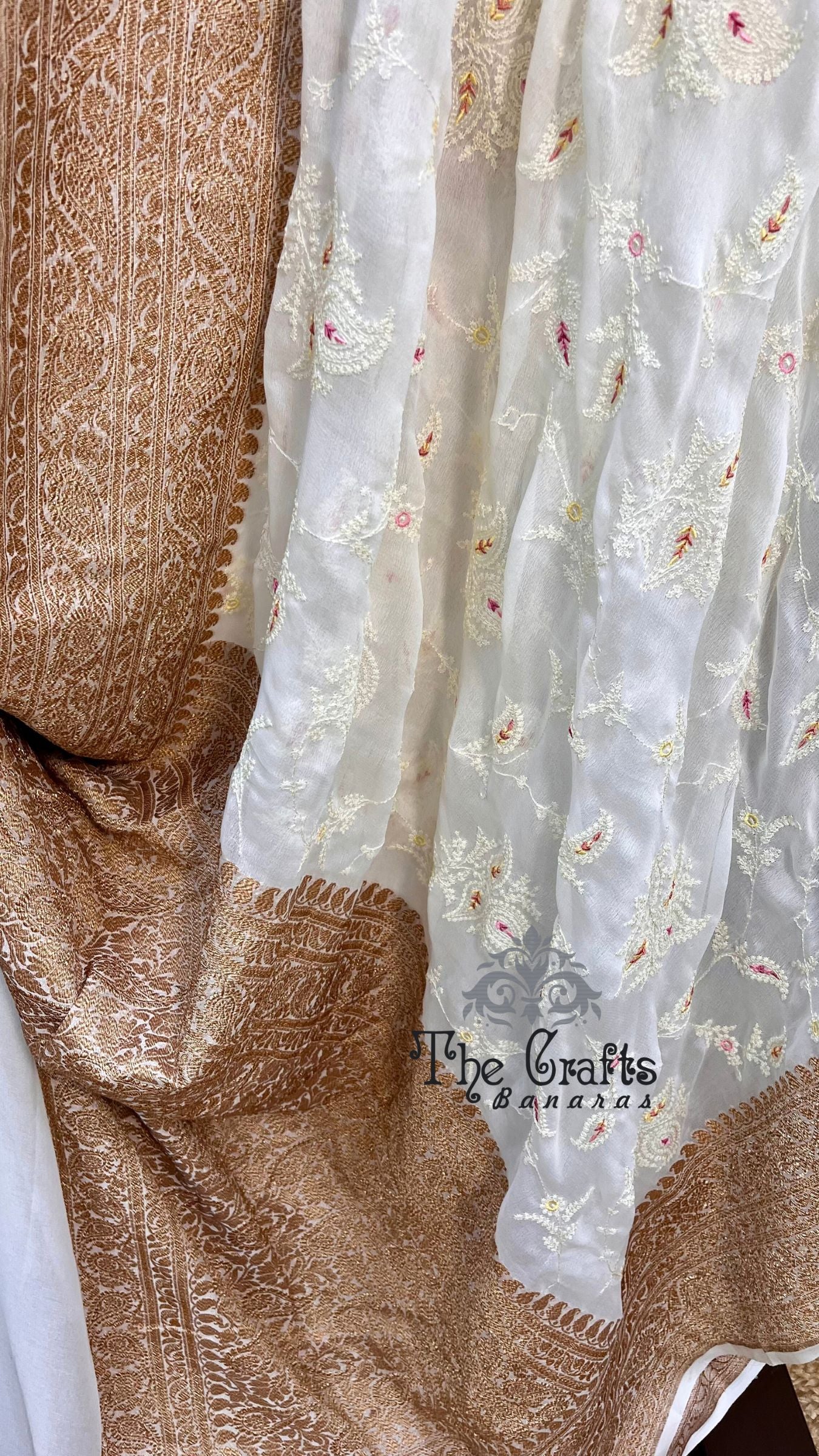 Pure Georgette Handloom Banarasi Saree - With Chikankari All Over