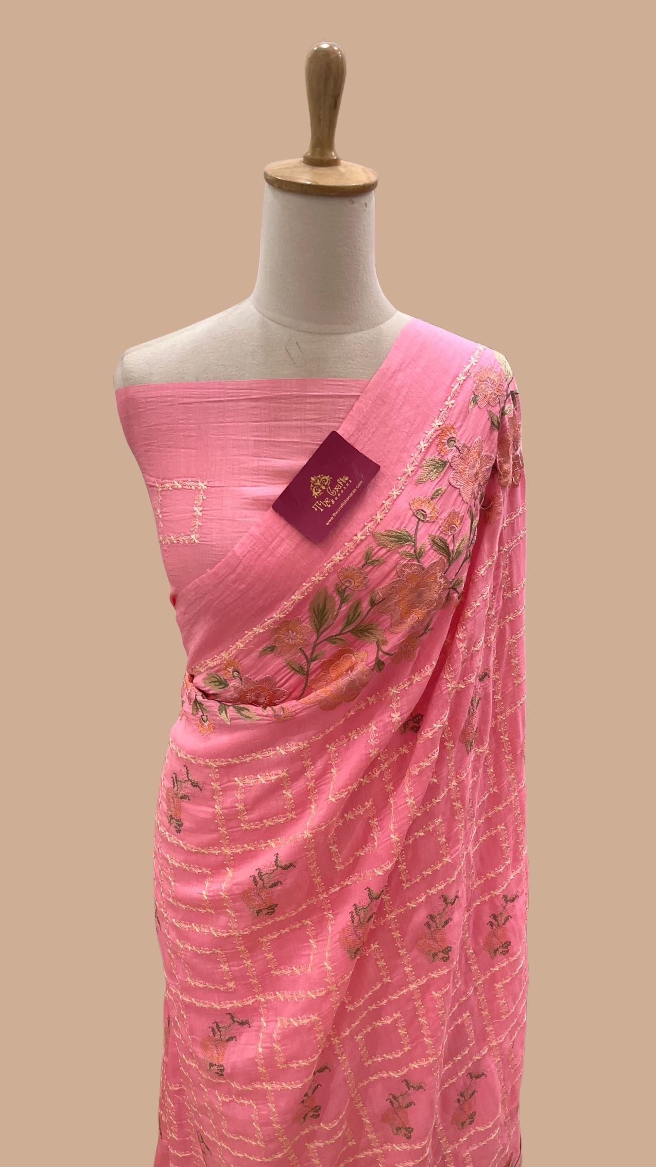 Pure Munga Silk Chikankari Handloom Banarasi Saree