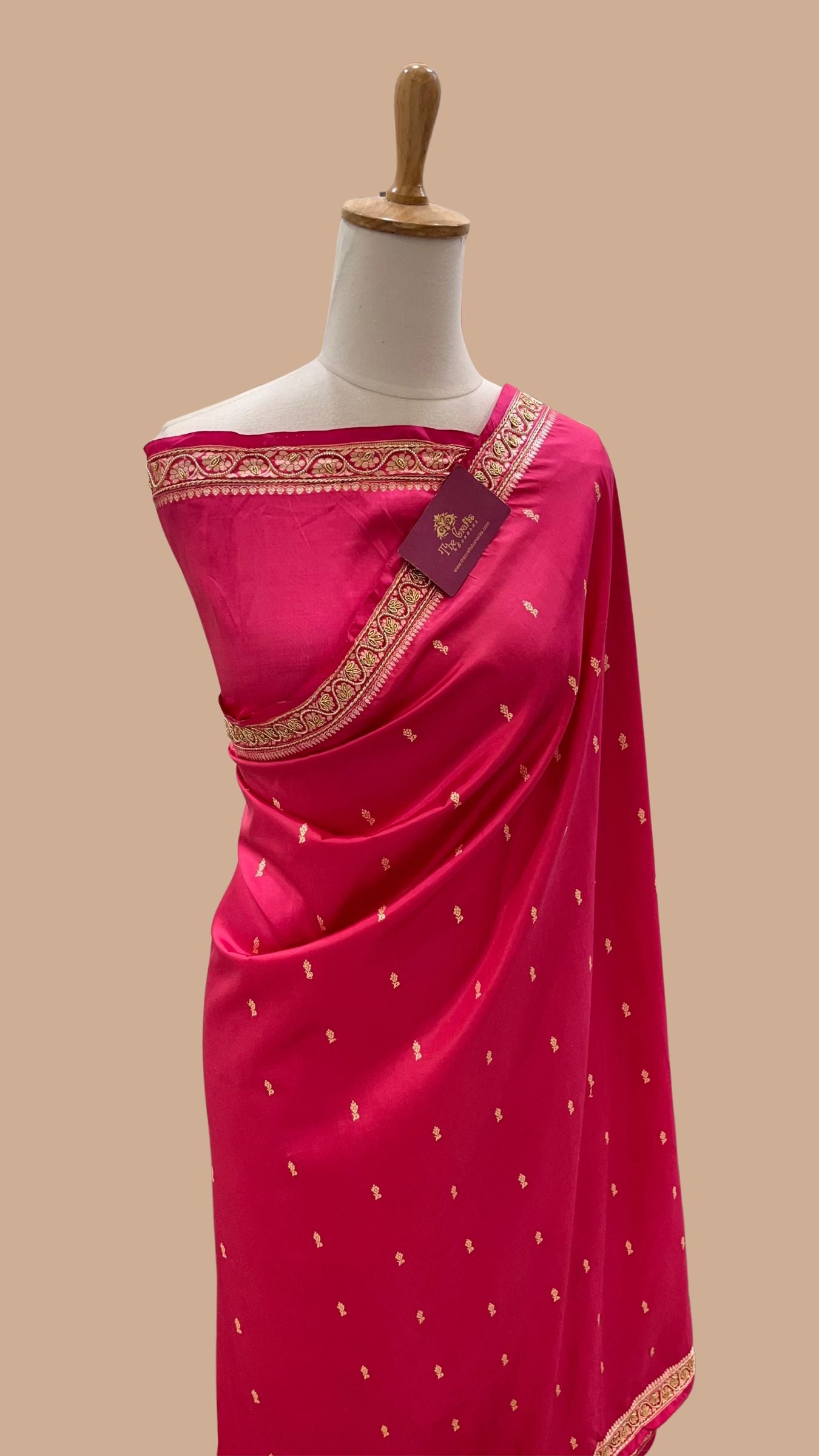 Pure Katan Silk Handloom Banarasi Saree - Resham Chunri Buti with Zadozi Moti Work