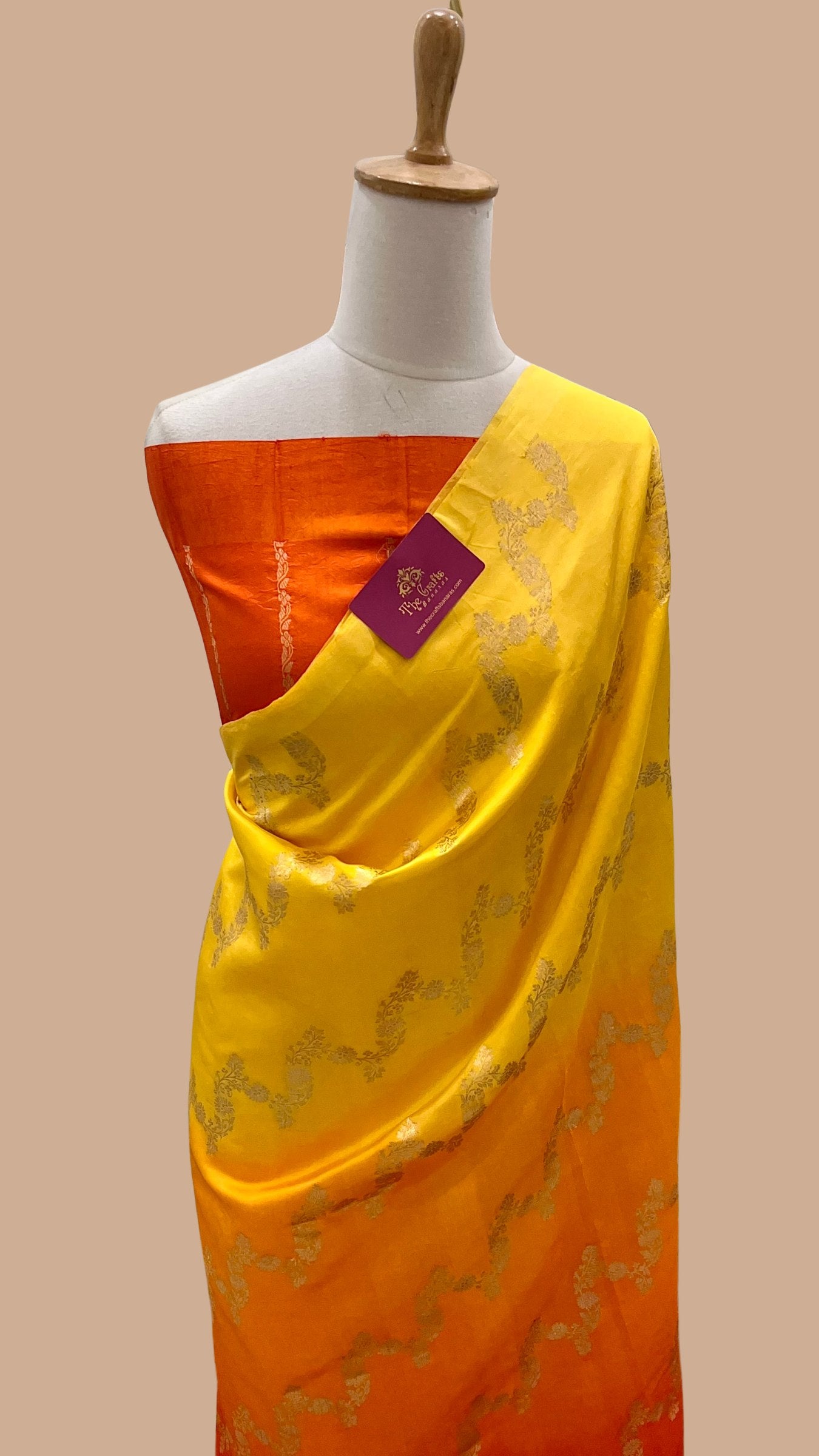 Pure Mango Silk Handloom Banarasi Saree - with kadhua stripes