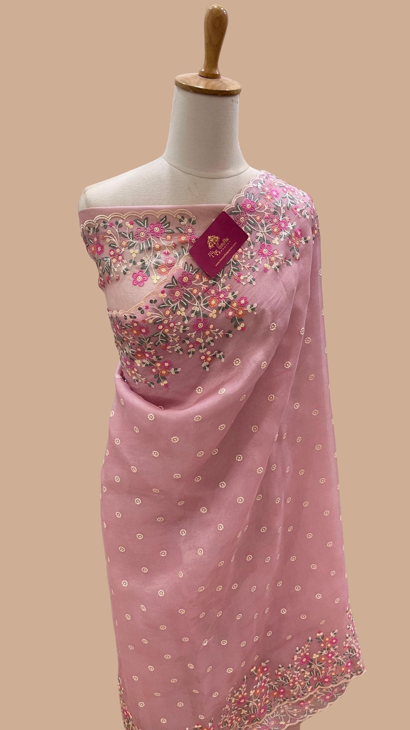 Pure Organza Silk Chikankari Handloom Banarasi Saree