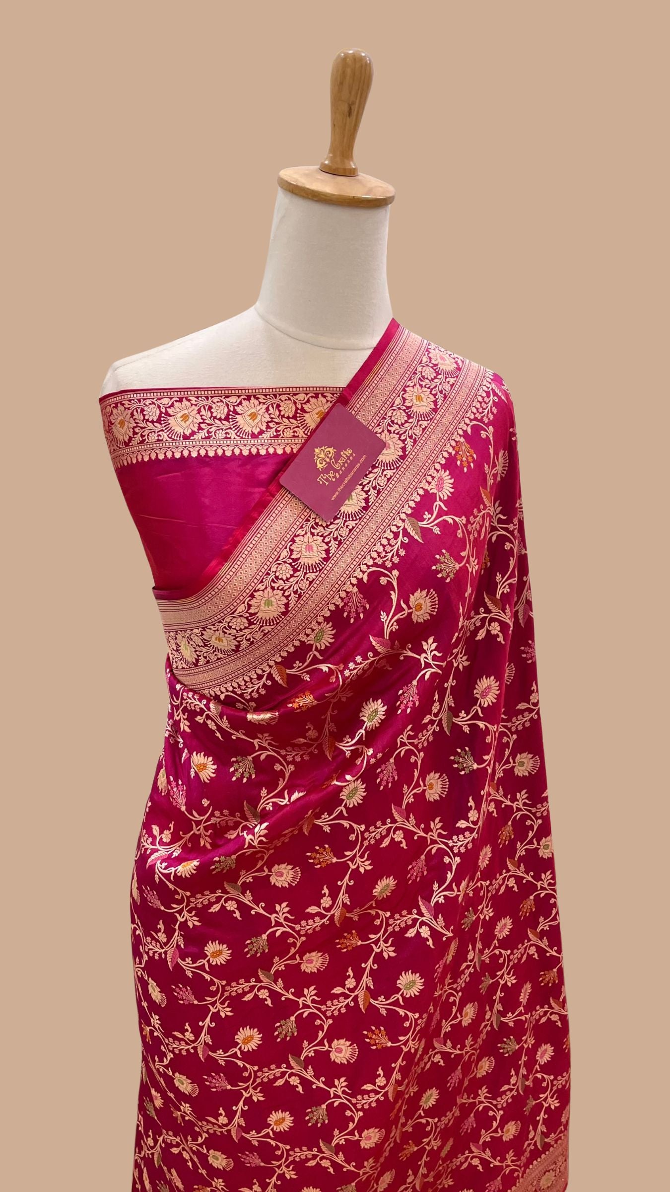 Pure Katan Silk Handloom Banarasi Saree - Jaal With Meenakari