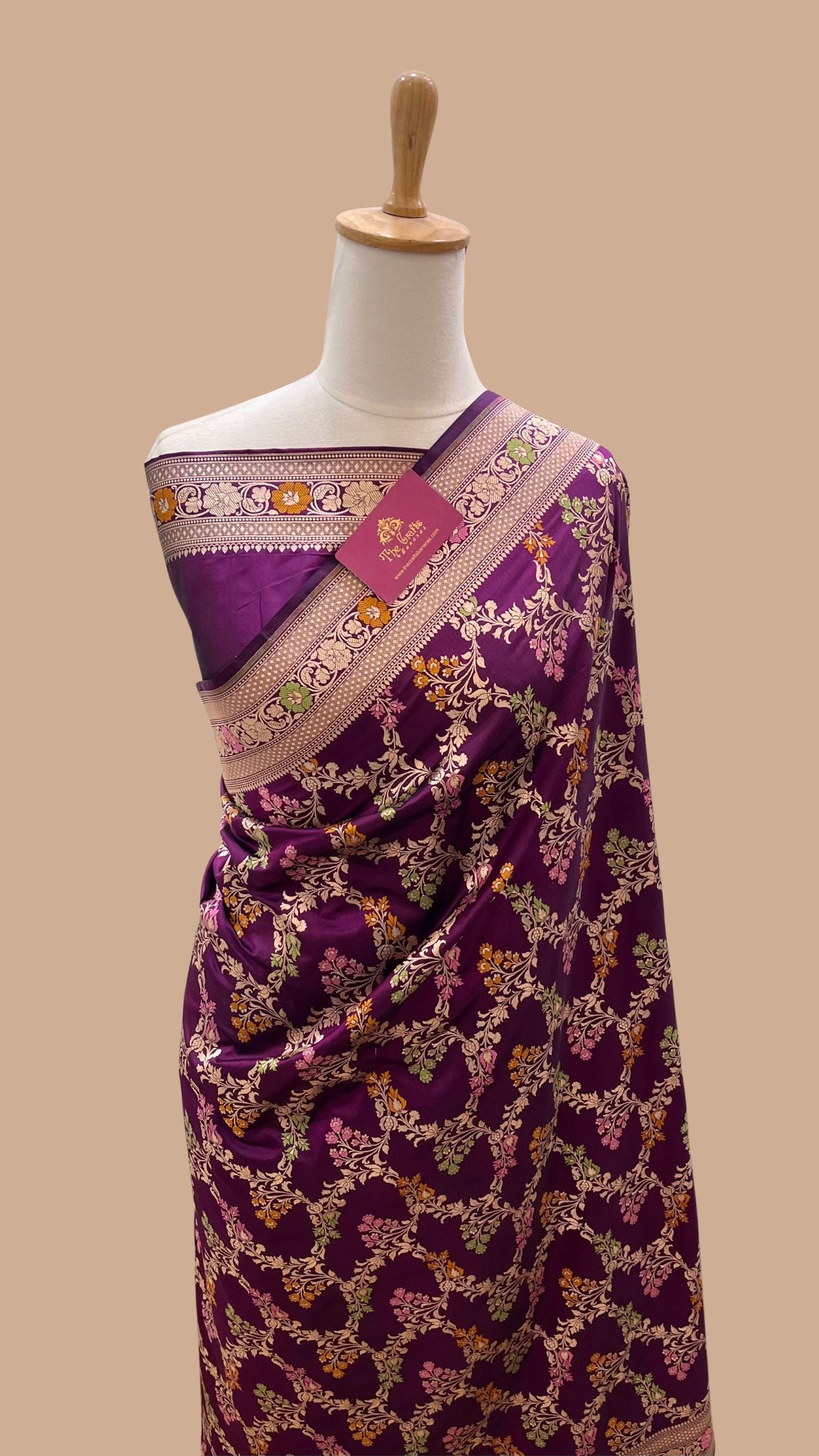 Pure Katan Silk Handloom Banarasi Saree - Jaal With Meenakari