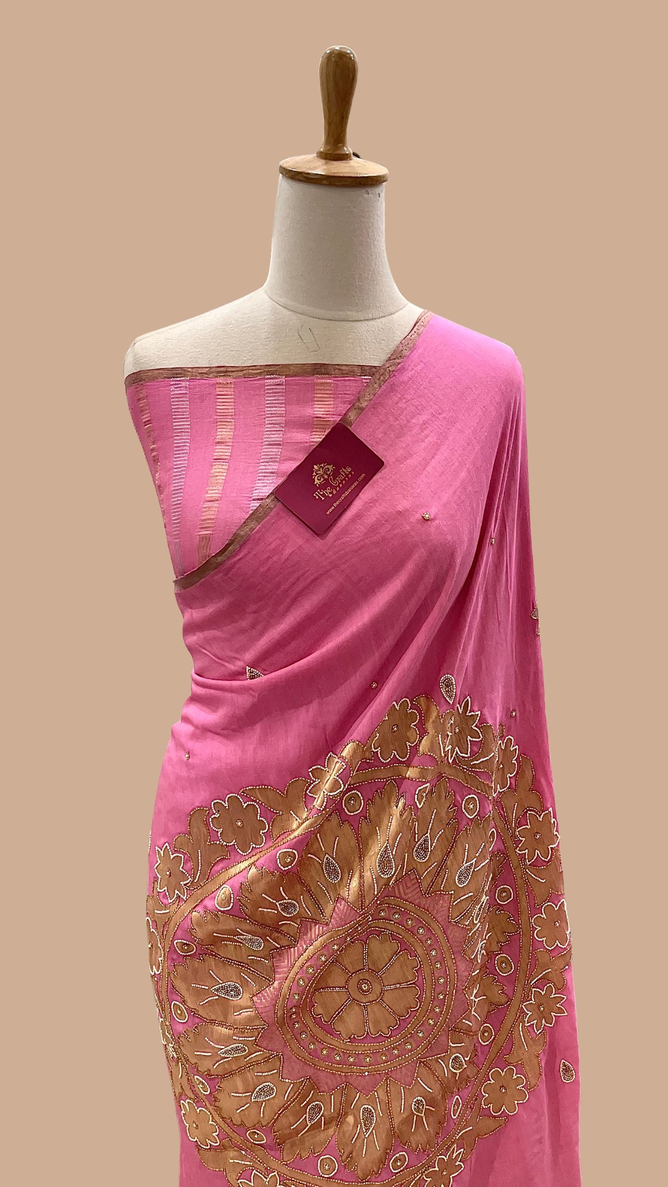 Pure Munga Silk Handloom Banarasi Saree - Handwork Cut Dana and Stone Work