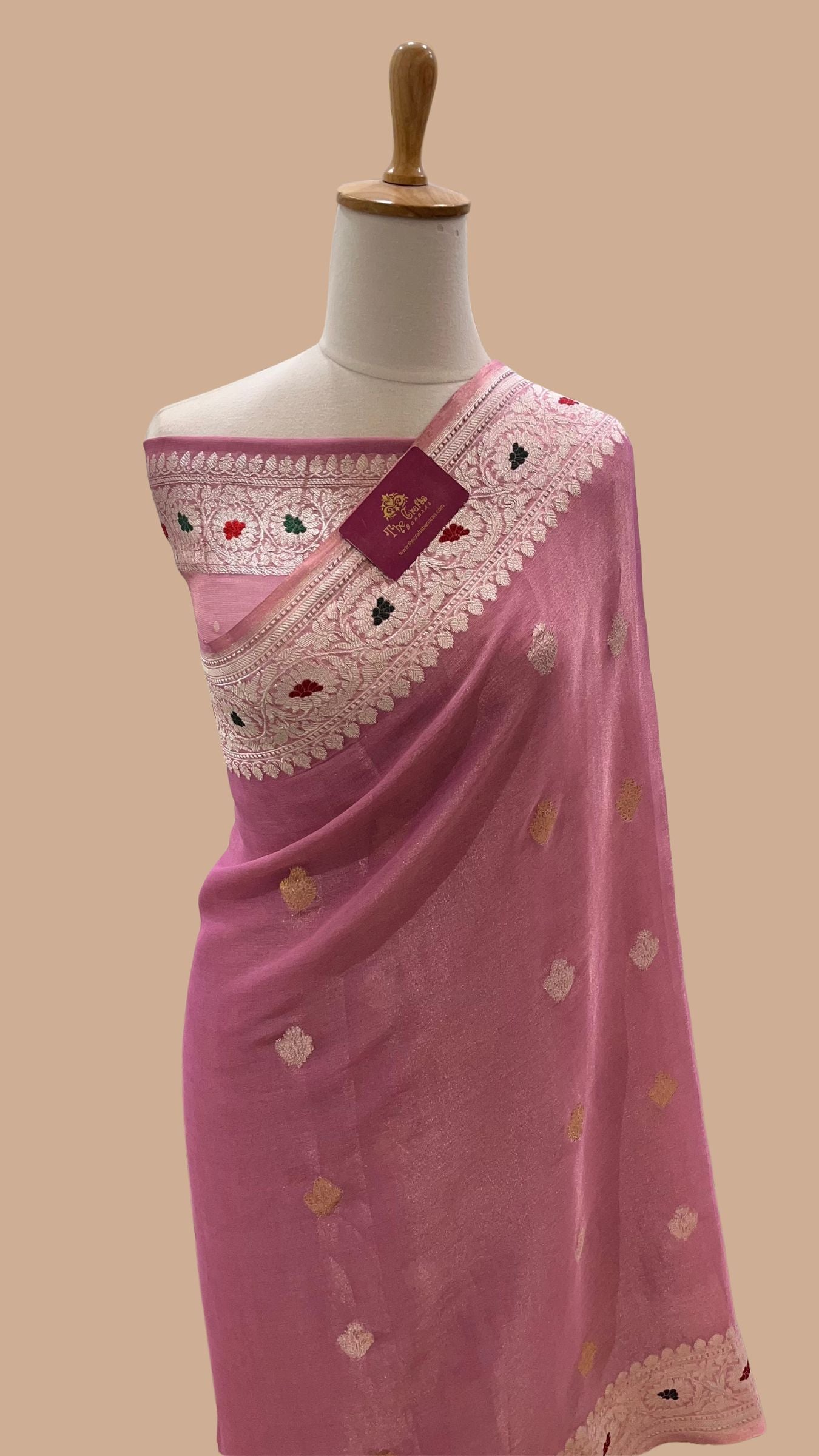 Tissue Georgette Handloom Banarasi Saree - with kadhua Meenakari Motifs