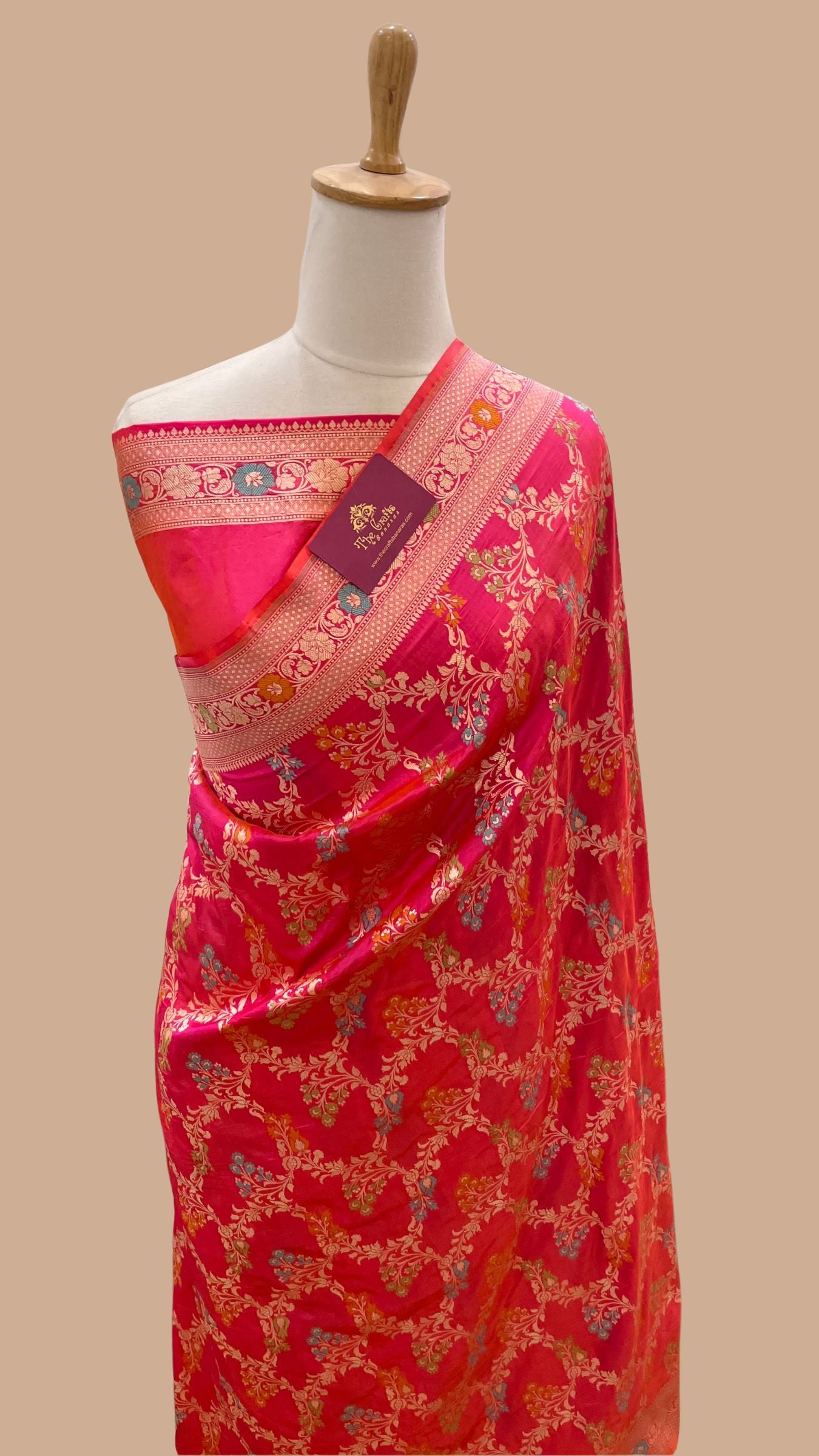 Pure Katan Silk Handloom Banarasi Saree - Jaal With Meenakari