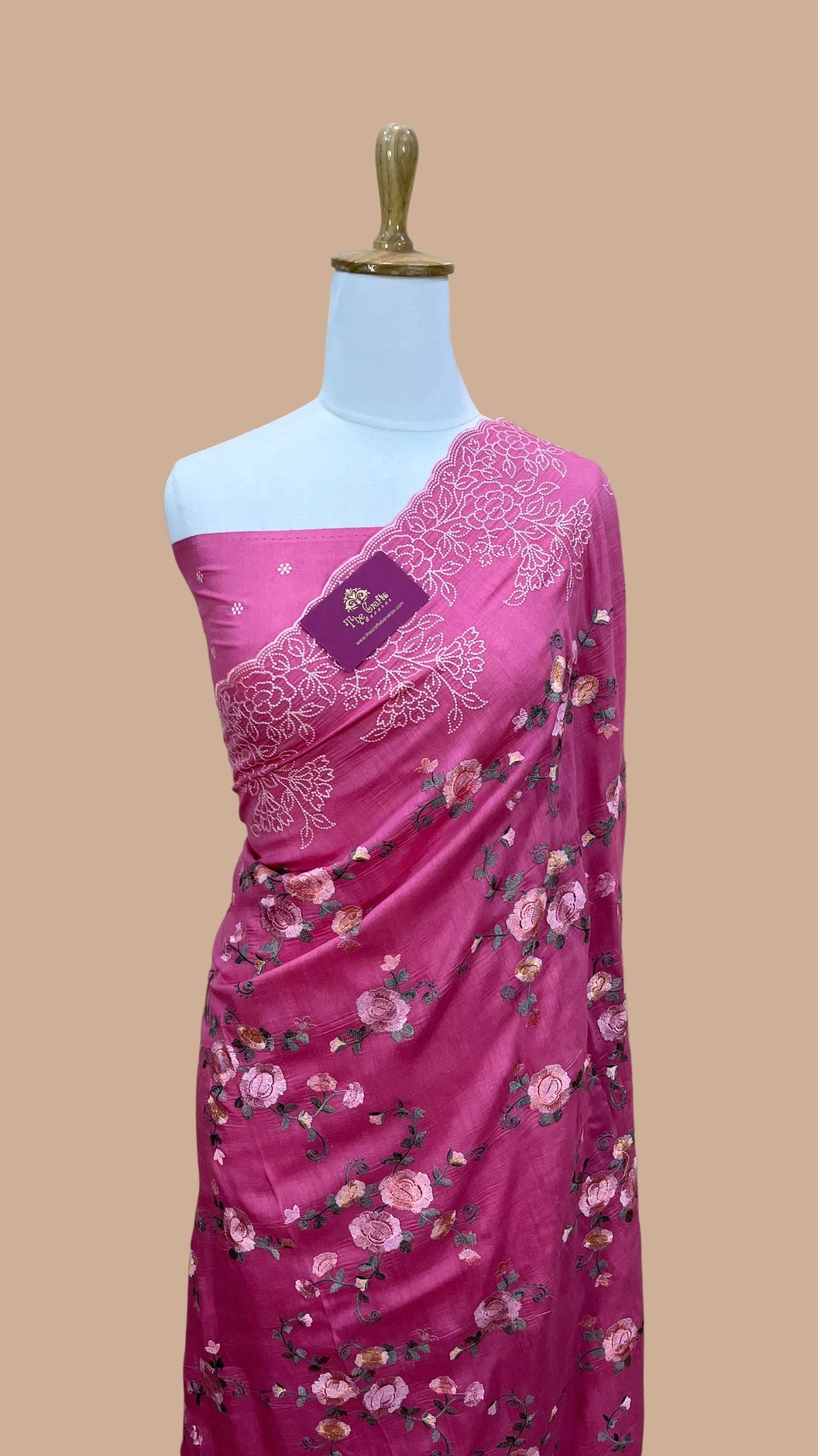 Pure Munga Silk Banarasi Saree - Chikankari all over