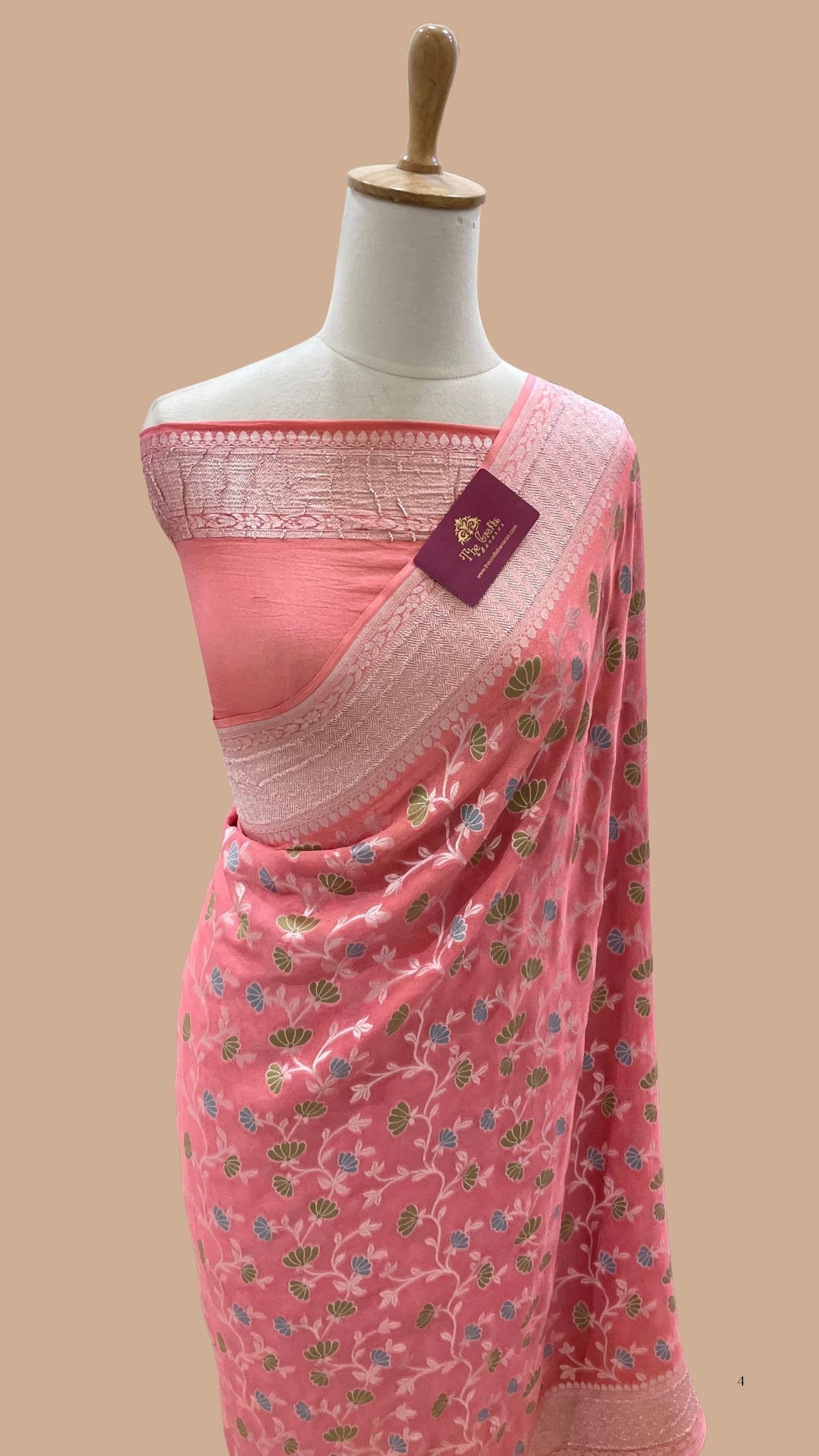 Khaddi Georgette Handloom Banarasi Saree - Jaal with Meenakari