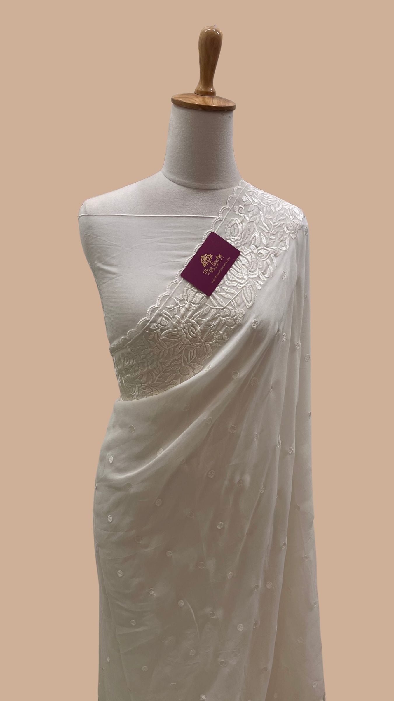 Pure Georgette Chikankari Handloom Banarasi Saree