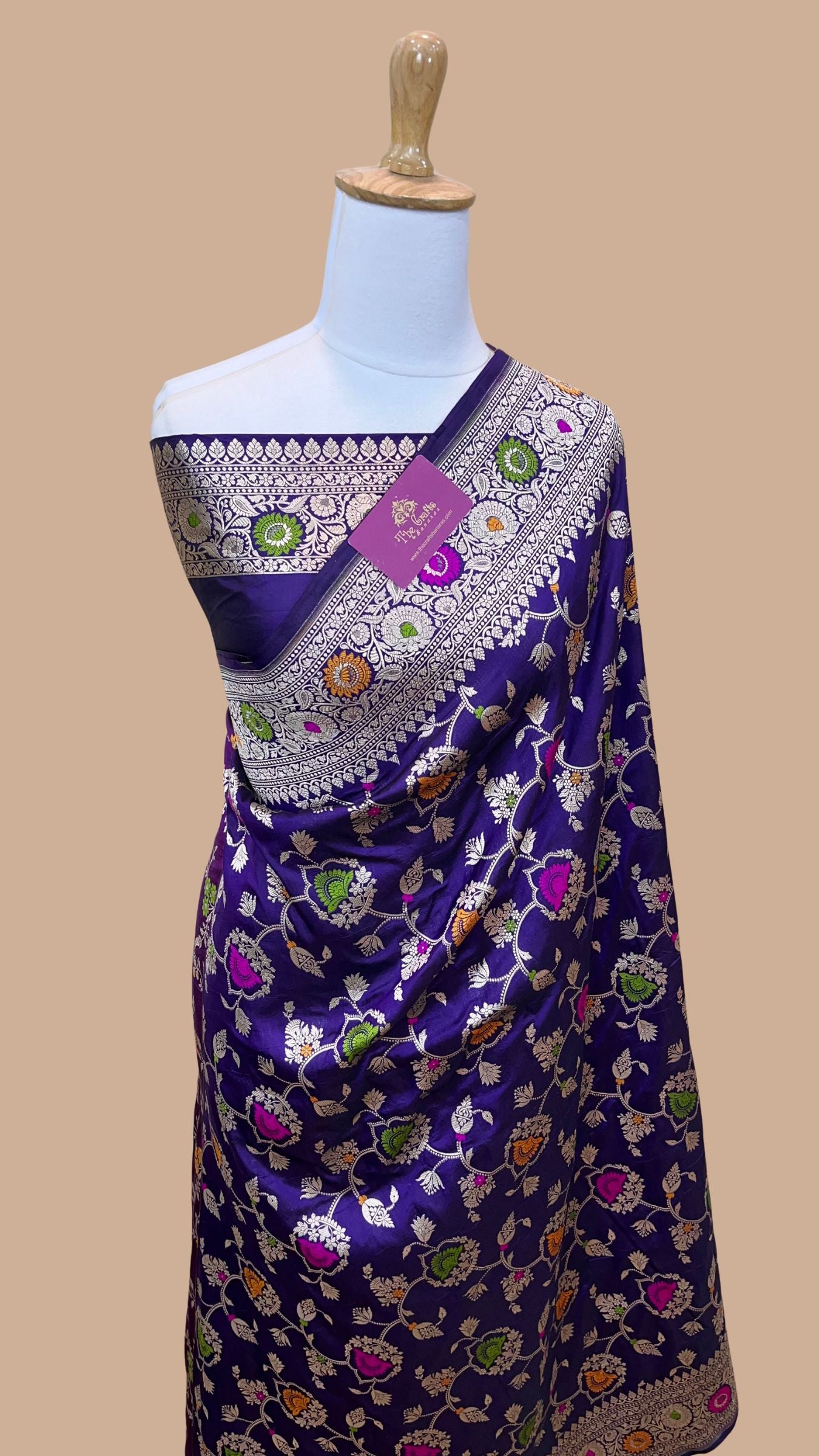 Pure Katan Silk Handloom Banarasi Saree - Jaal With Meenakari