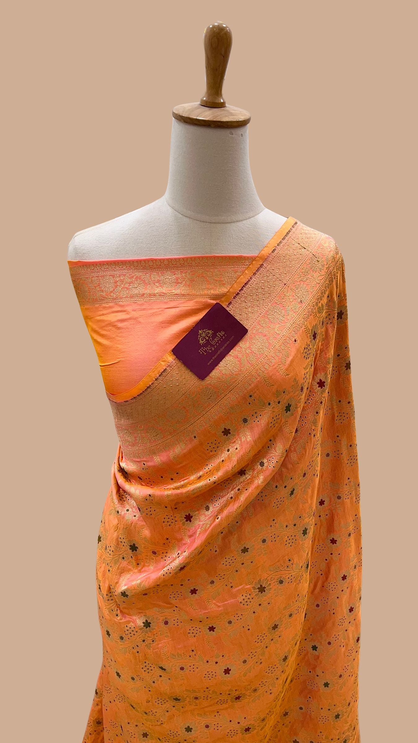 Pure Katan Silk Handloom Banarasi Saree - Jaal With Meenakari