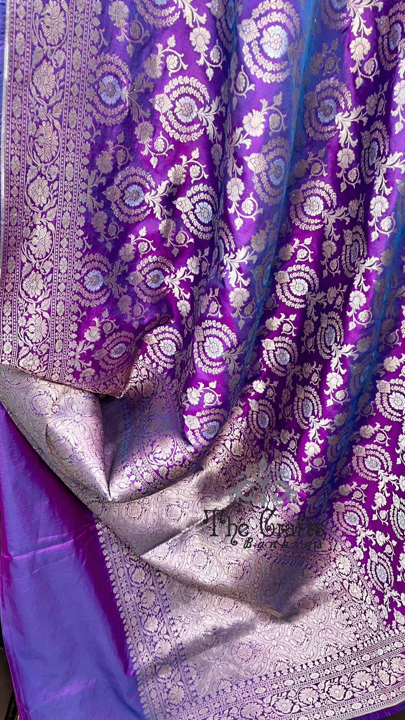Pure Katan Silk Handloom Banarasi Saree - All over Sona Roopa Jaal work