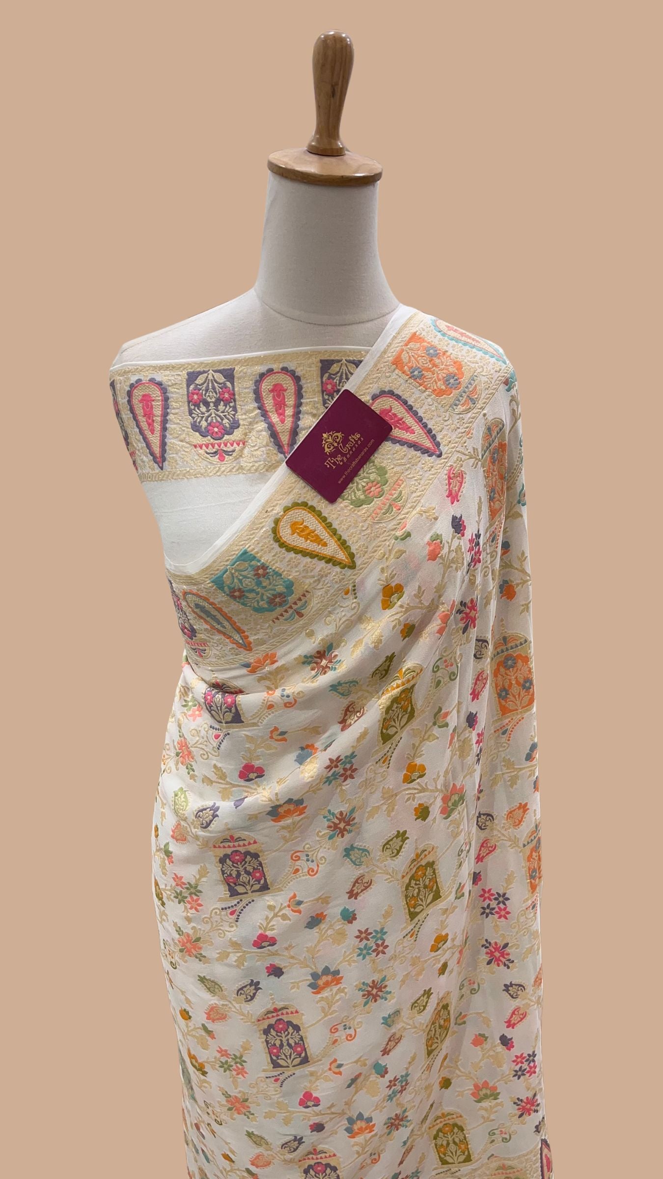 Khaddi Georgette Handloom Banarasi Saree - Jaal with Meenakari