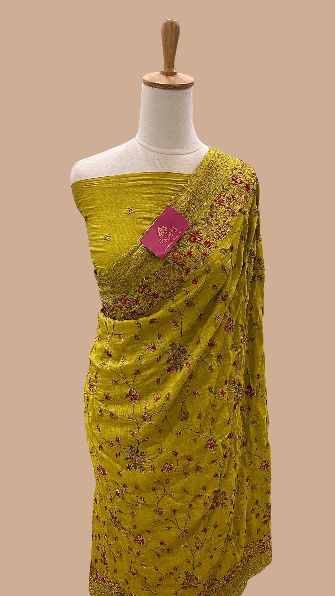 Pure Munga Silk Banarasi Saree - Chikankari all over