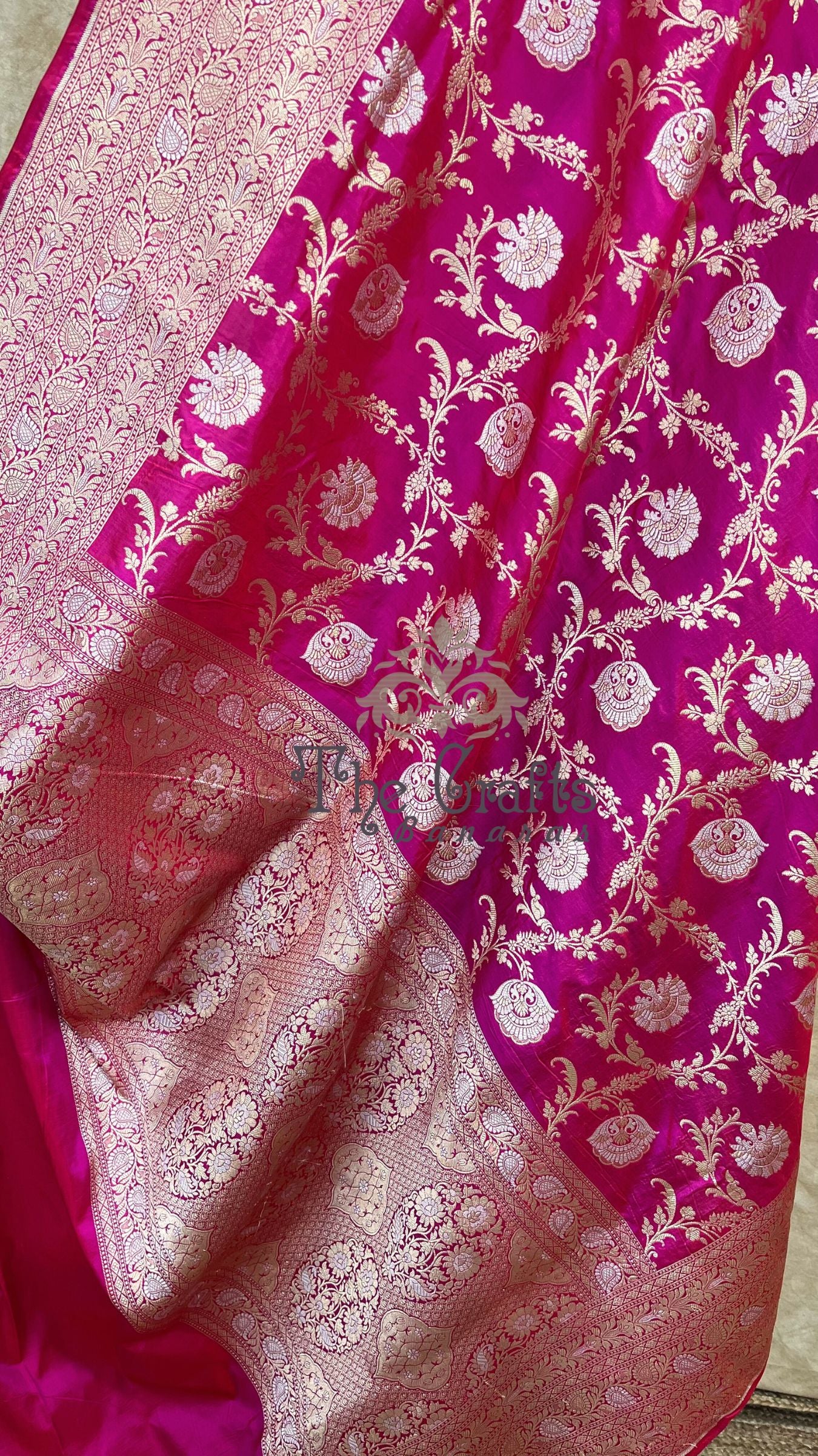 Pure Katan Silk Handloom Banarasi Saree - All over Sona Roopa Jaal work