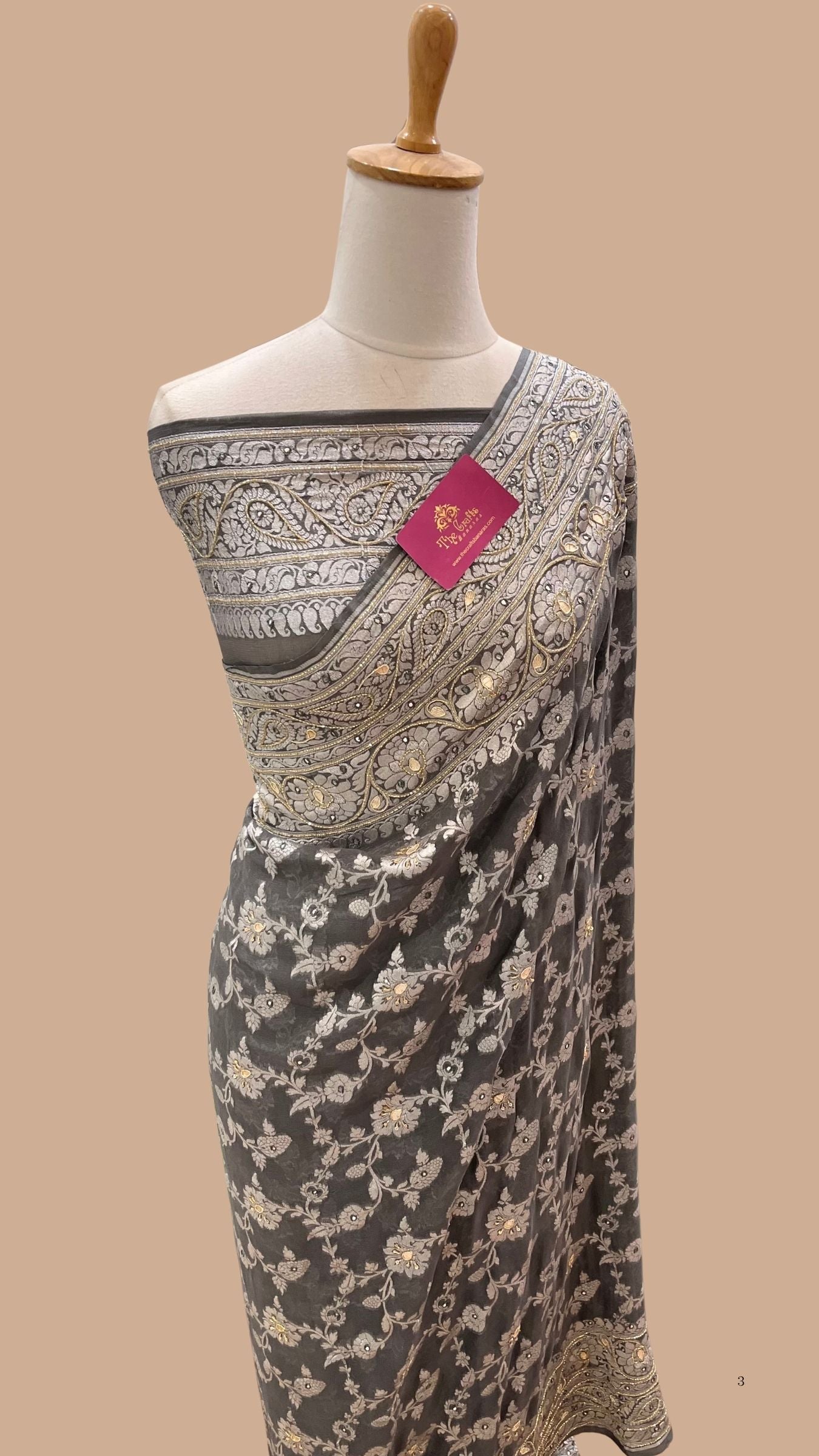 Pure Georgette Banarasi Saree - Silver Zari
