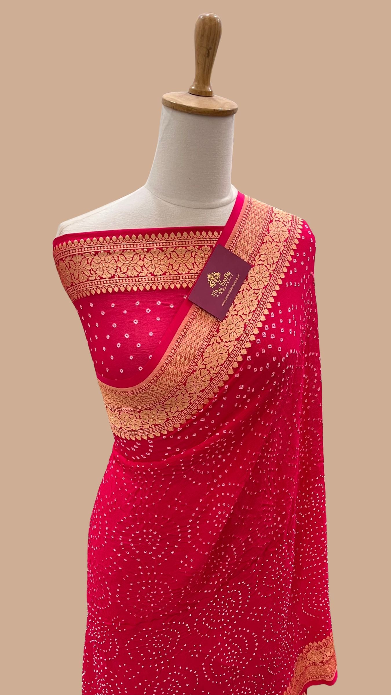 Pure Georgette Banarasi Handloom Bandhej Saree